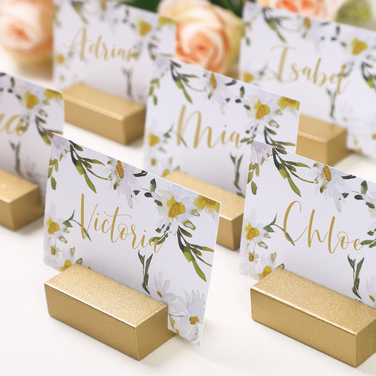 12 Pack 2" Gold Birch Wood Stands for Cardstock, Wedding Table Numbers Holders, Photo Holder, Photo Display Stand