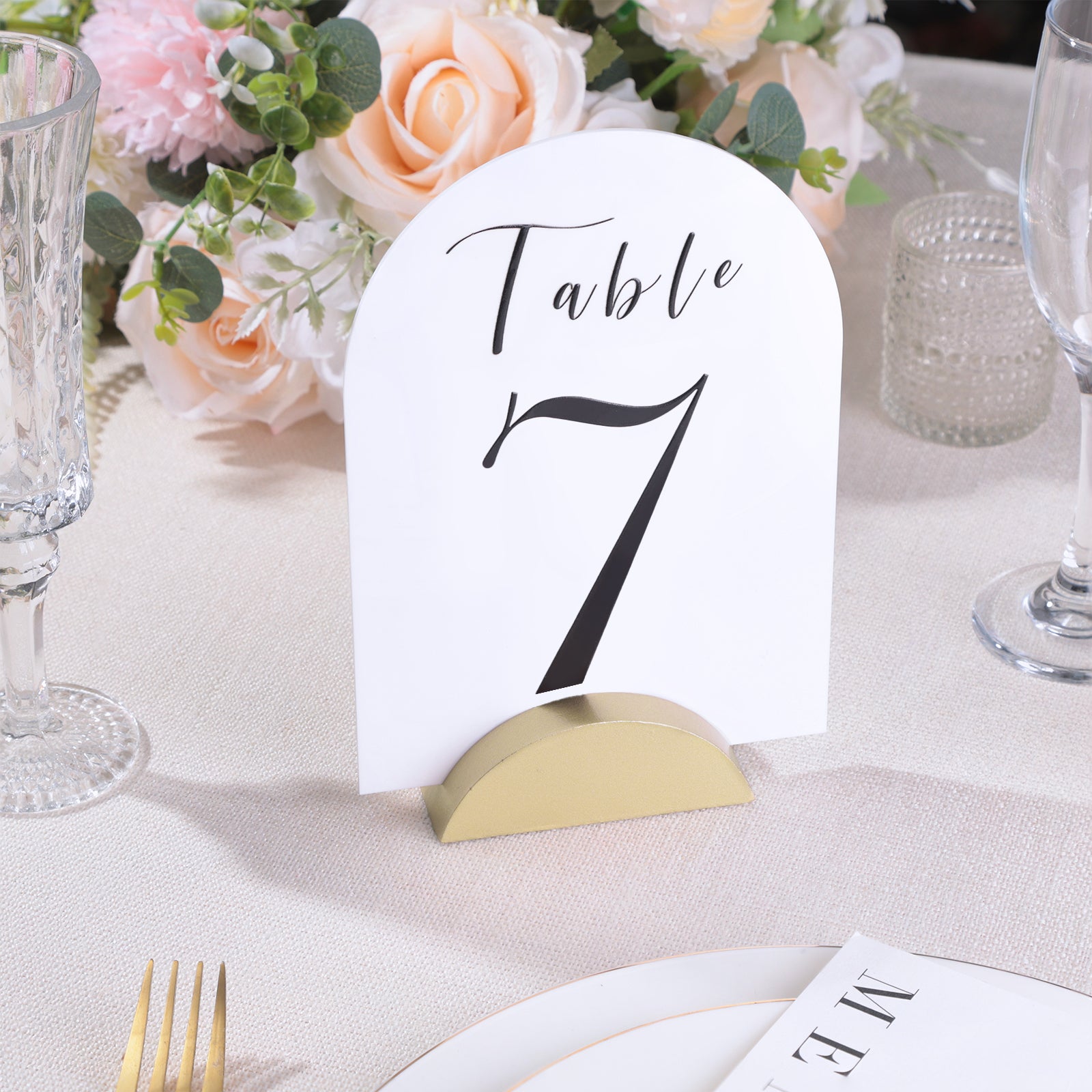 UNIQOOO 10 Pack 3.3" Arch Gold Wood Stand with 1/8" Slot, for Wedding Acrylic Table Number Sign, Wedding Display Stand, Card Holder, Great for Bar Menu, Retail Sign, Party and Events