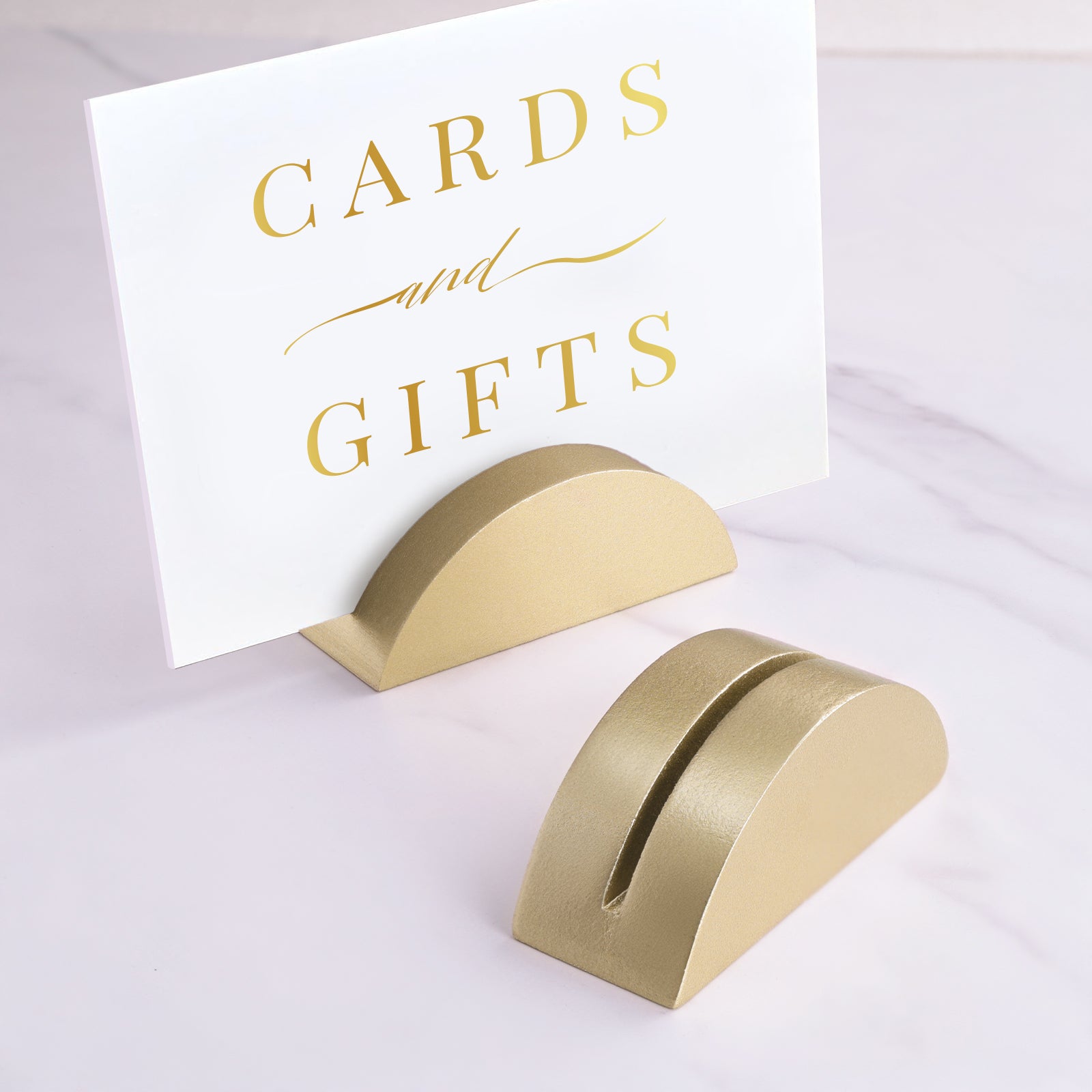 UNIQOOO 10 Pack 3.3" Arch Gold Wood Stand with 1/8" Slot, for Wedding Acrylic Table Number Sign, Wedding Display Stand, Card Holder, Great for Bar Menu, Retail Sign, Party and Events