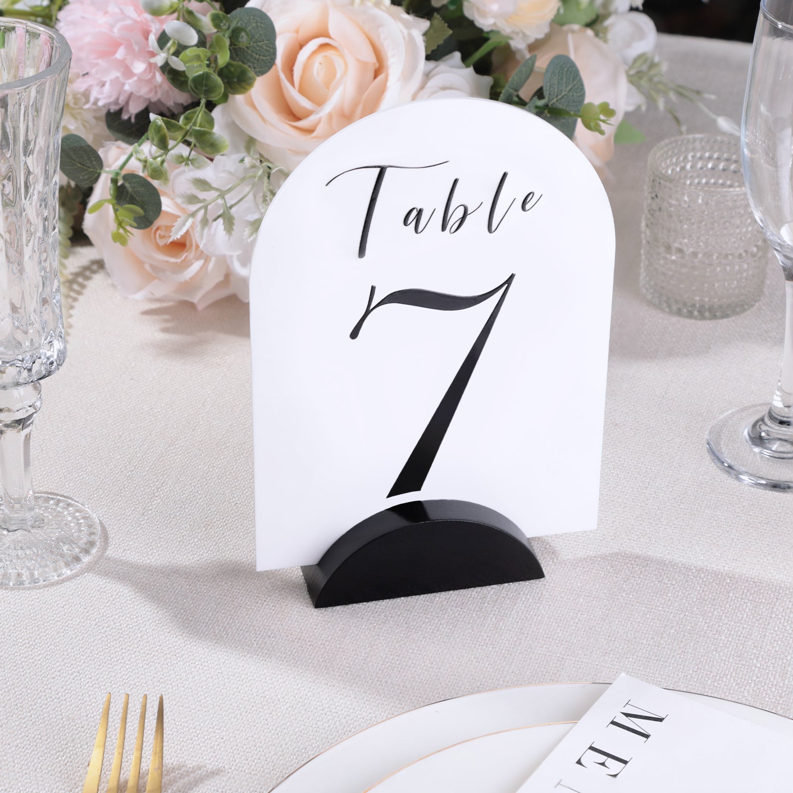 10 Pack 3.3" Arch Black Wood Stand with 1/8" Slot, for Wedding Acrylic Table Number Sign, Wedding Display Stand, Card Holder, Great for Bar Menu, Retail Sign, Party and Events