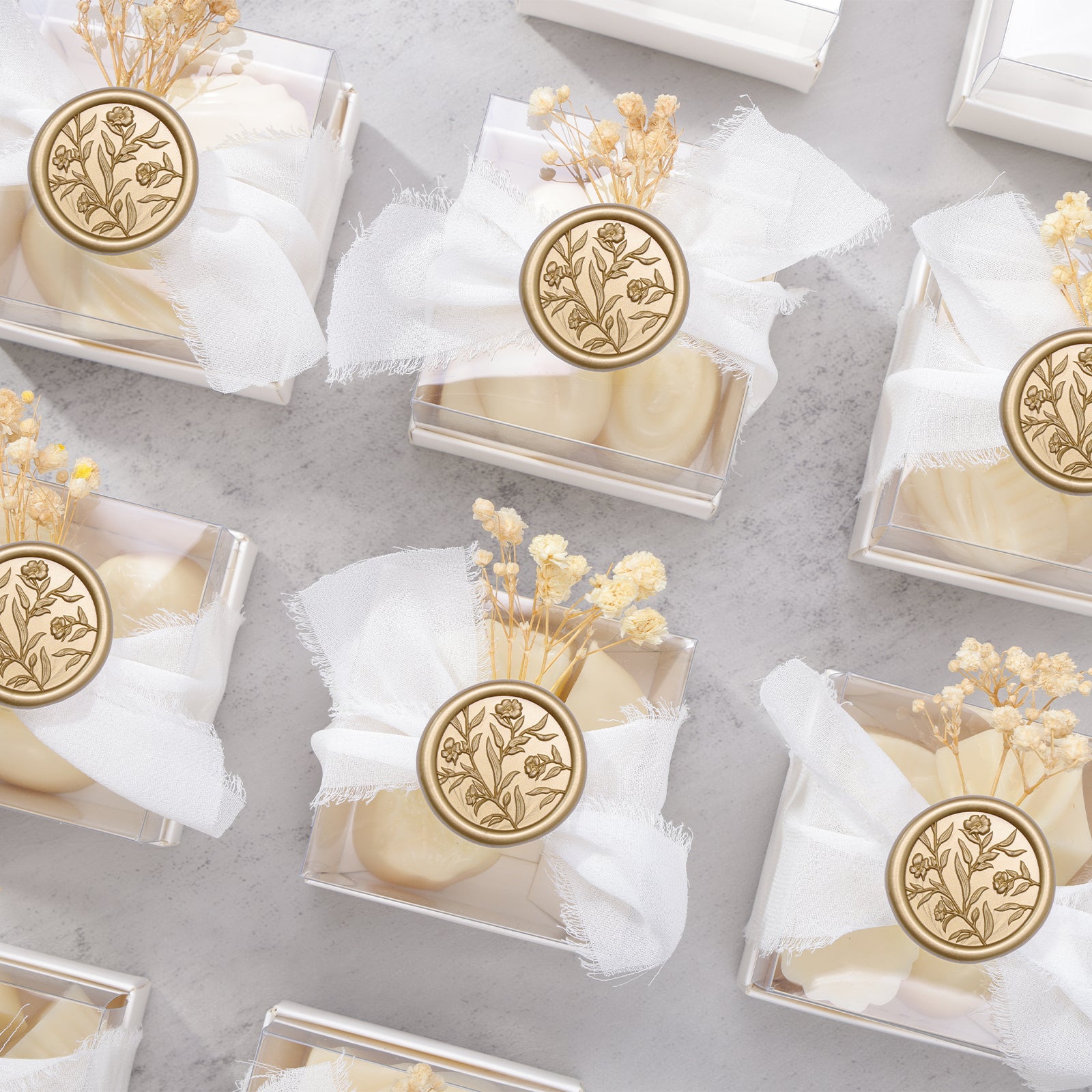 Wax Seal Stickers - 3D Floral Wedding Invitation Envelope Seal Sticker, 50 Pcs Self- Adhesive Prosecco Metallic Light Gold Flower Stickers, Perfect for Invitation, Christmas, Gift Wrapping