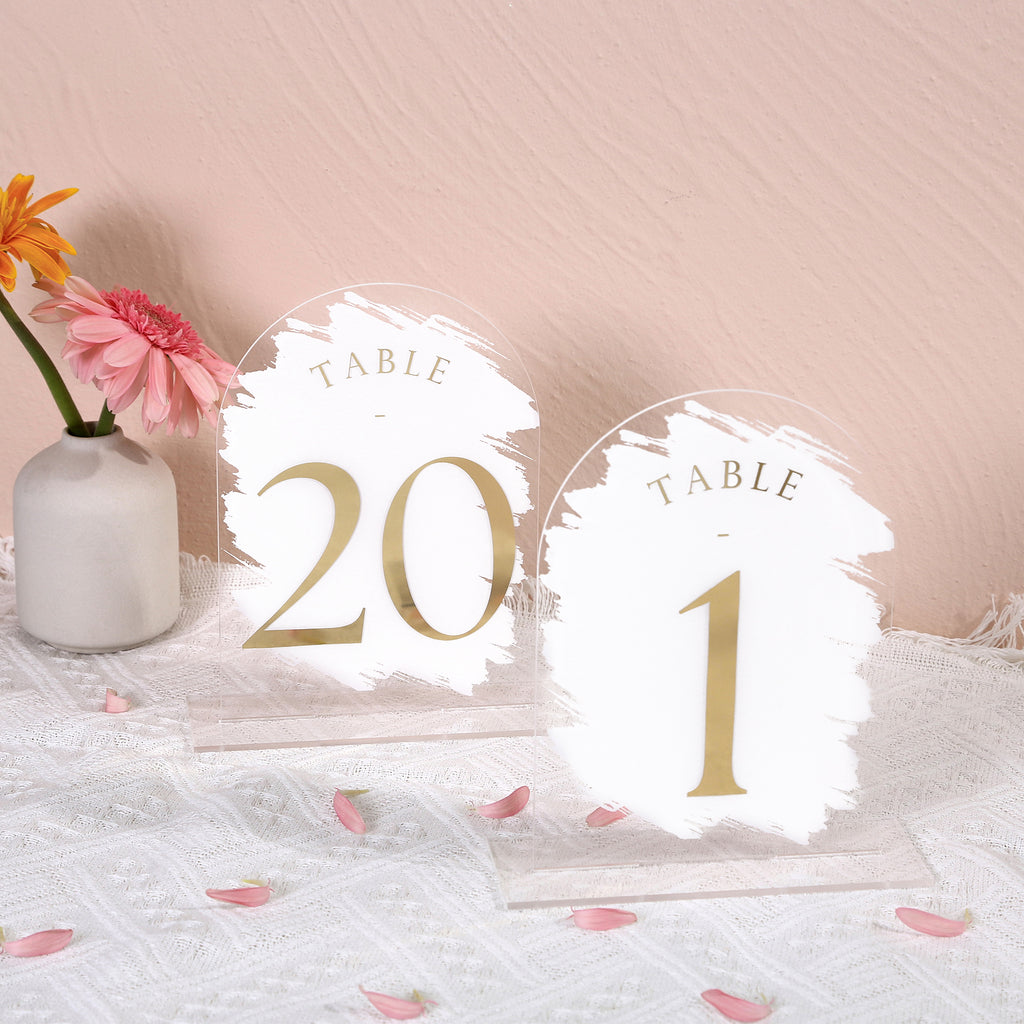 White Painted Arch Wedding Table Numbers with Stands 1-20