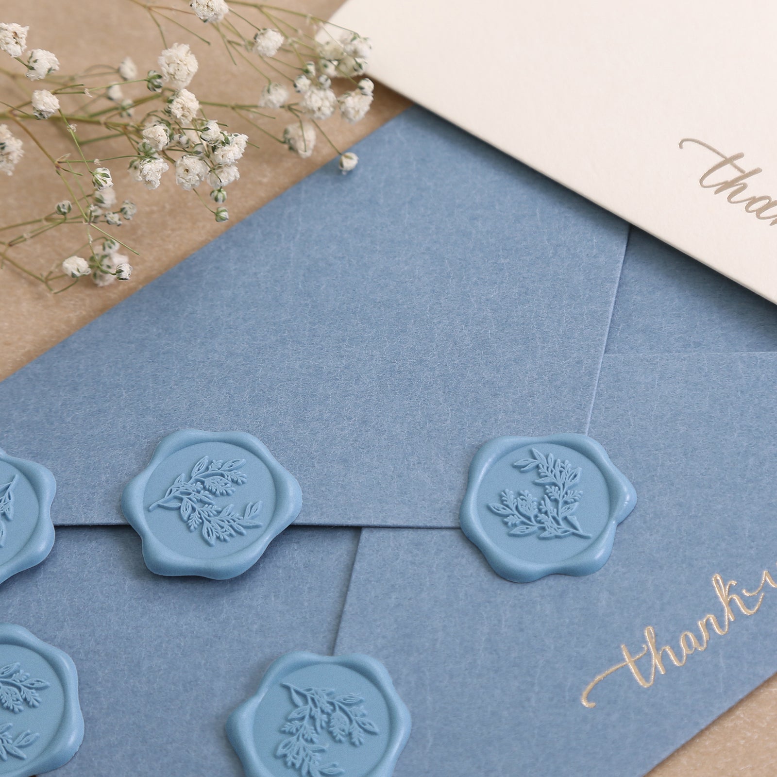 Wax Seal Stickers - Eucalyptus Wedding Invitation Envelope Seal Stickers, 100 Pcs Self- Adhesive Dusty Blue