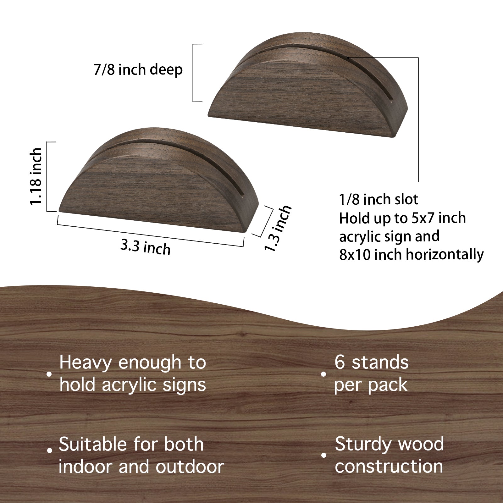 UNIQOOO 6 Pack 3.3" Arch Rustic Walnut Wood Stand with 1/8" Slot, for Wedding Table Number Sign, Place Card Holder, Photo Display Stand | for Event Decor, Retail Shop, Cafe Restaurant Menu, Business Card, Name Tag