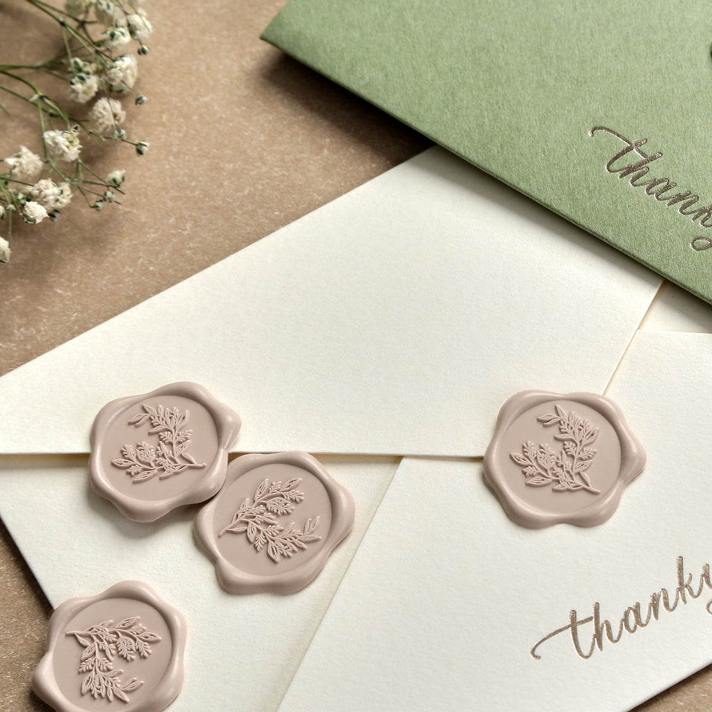 Wax Seal Stickers - Wedding Invitation Envelope Seal Stickers Self Adhesive Taupe Stickers, Eucalyptus, 50pcs