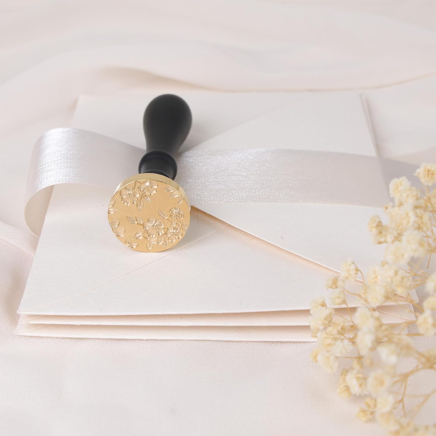 Begonia Flowers Wax Seal Stamp - Floral Wax Seal Stamp Botanical Theme Vintage Brass Stamp Head with Wood Handle for Wedding Invitation Gift Wrap Envelopes Christmas Card