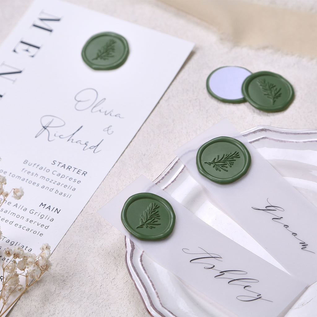 Wax Seal Stickers - Wedding Invitation Envelope Seal Stickers Self Adhesive Olive Green Stickers,Rosemary, 100pcs