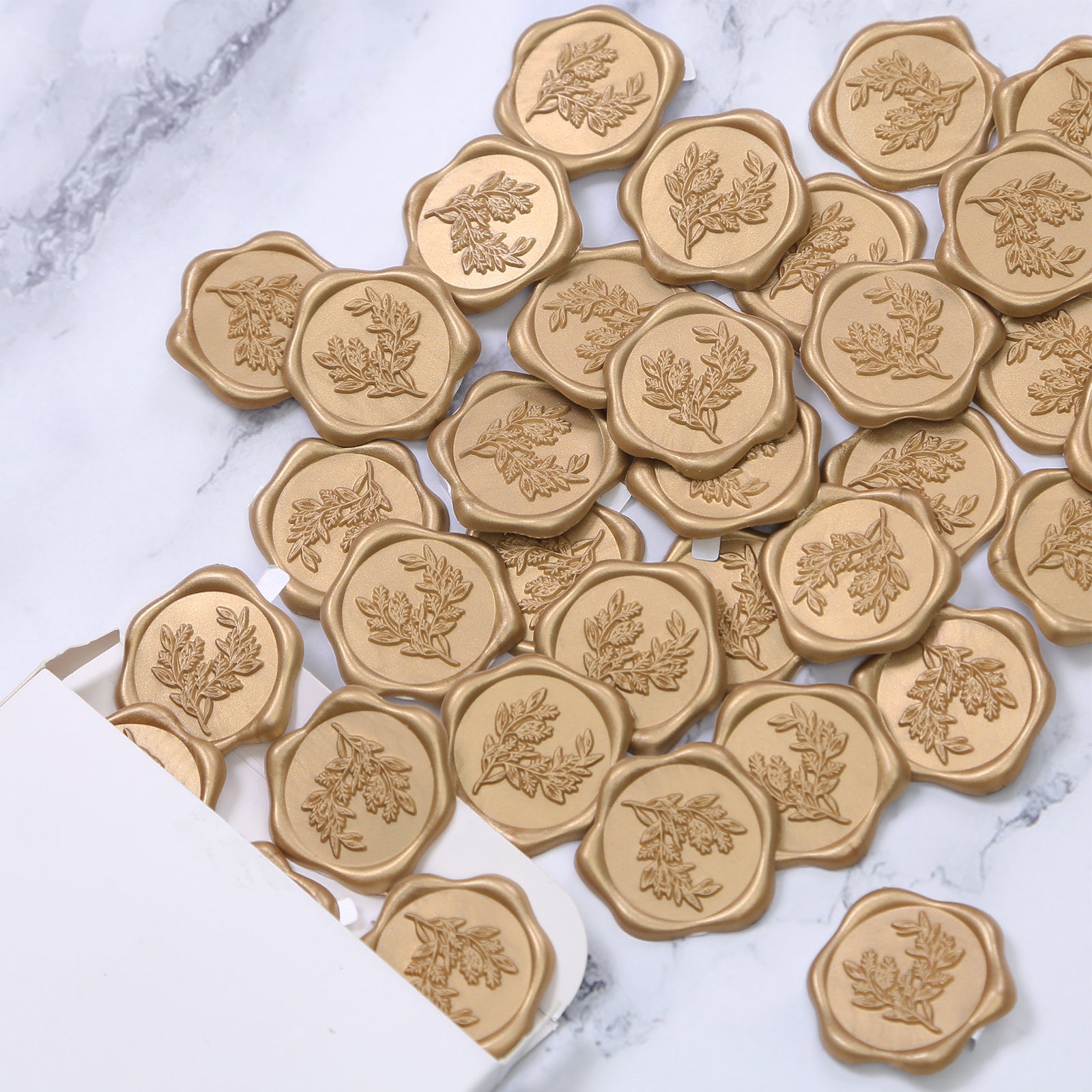 Wax Seal Stickers - Wedding Invitation Envelope Seal Stickers Self Adhesive Prosecco Metallic Light Gold Stickers, Eucalyptus, 100pcs