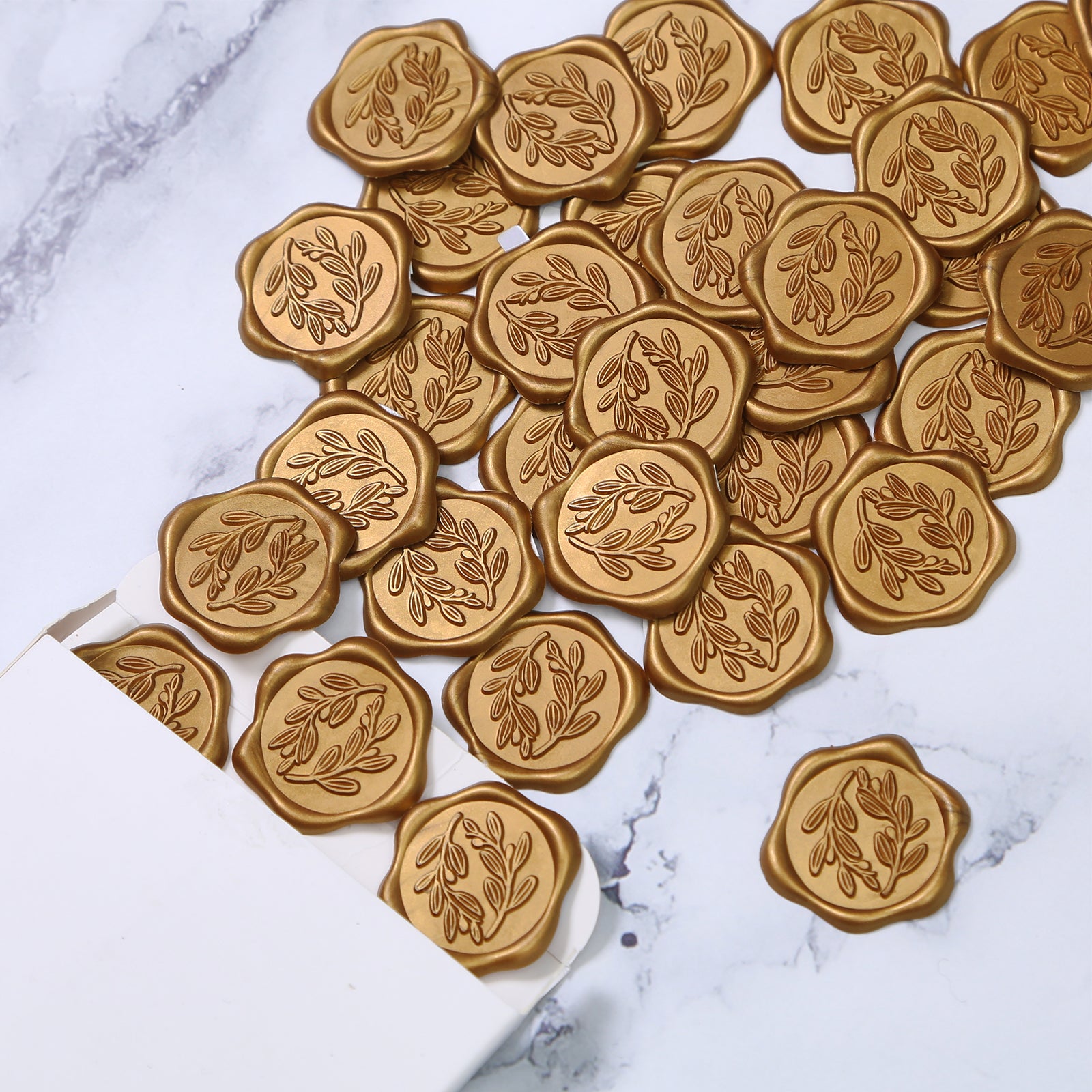 Wax Seal Stickers - Wedding Invitation Envelope Seal Stickers Self Adhesive Antique Gold Stickers, Olive Branch, 100pcs