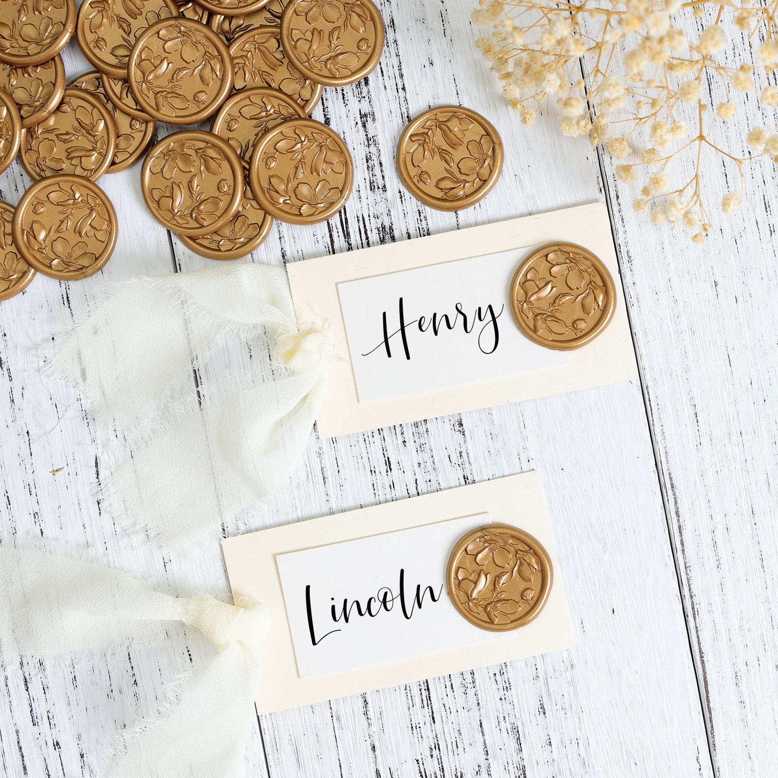 Wax Seal Stickers - 3D Magnolia Wedding Invitation Envelope Botanical Self- Adhesive Antique Gold Seal Stickers, 50 Pcs