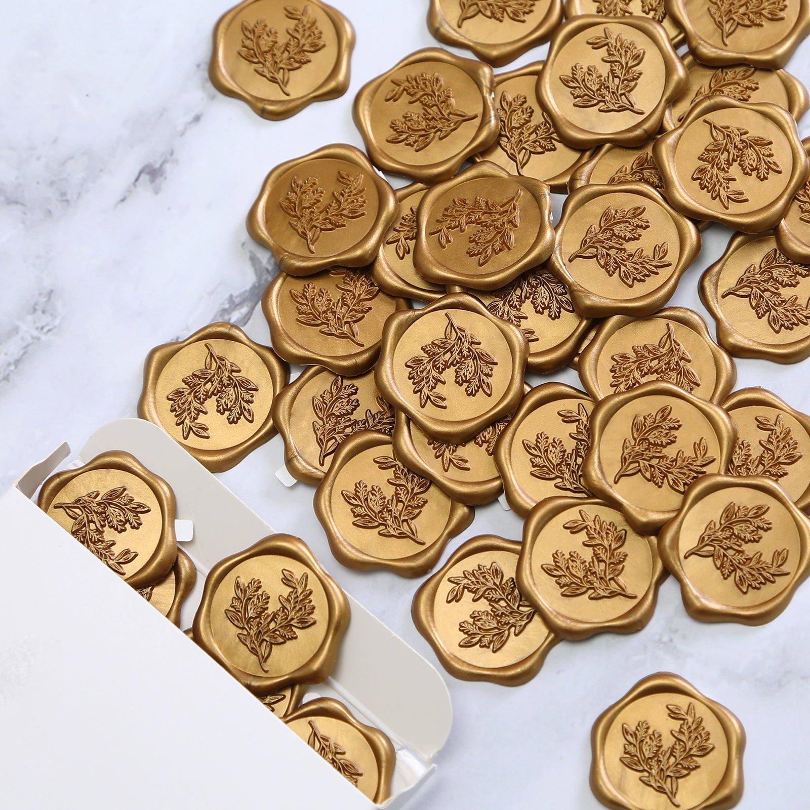 Wax Seal Stickers - Wedding Invitation Envelope Seal Stickers Self Adhesive Antique Gold Stickers, Eucalyptus, 50pcs