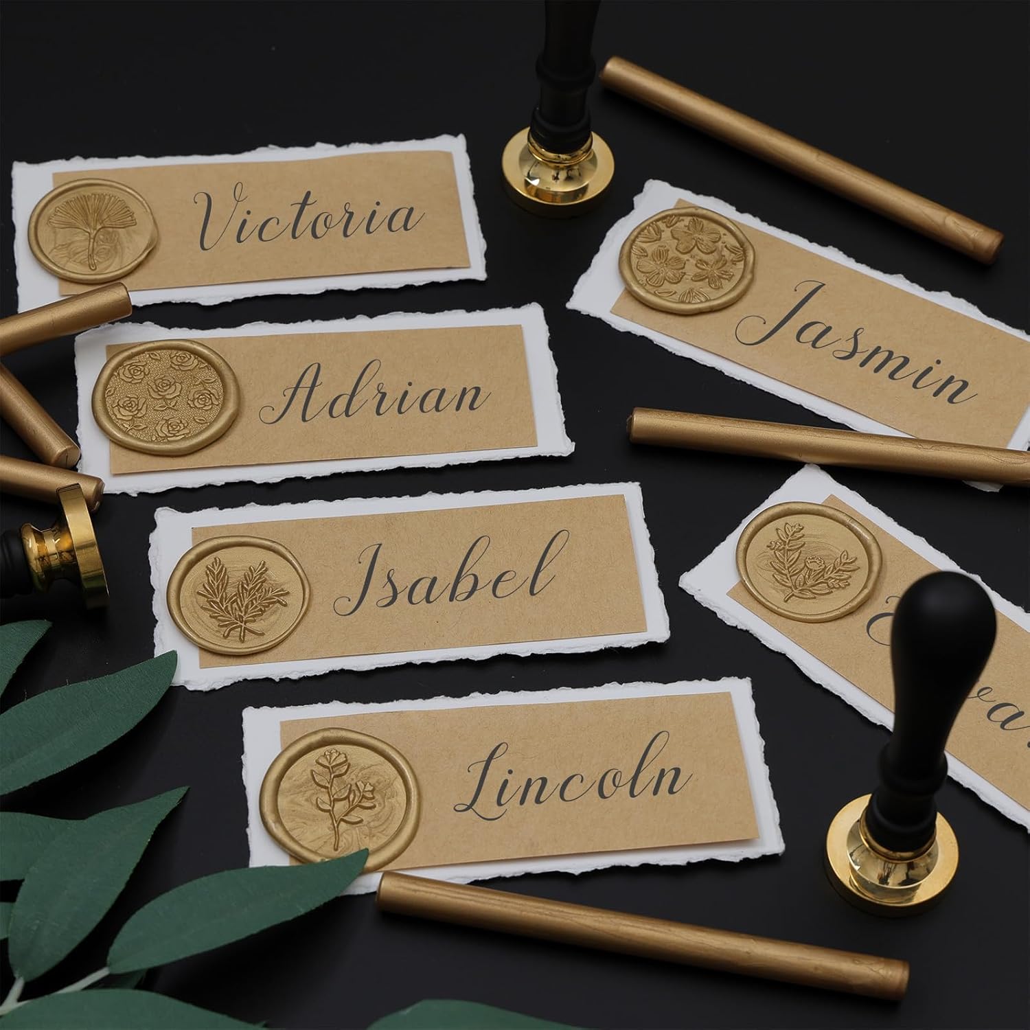 6 Pcs Wax Seal Stamp Set, Floral Stamps Botanical Sealing Stamper Kit, Wooden Handle with Brass Head for Wedding Greeting Cards Gift