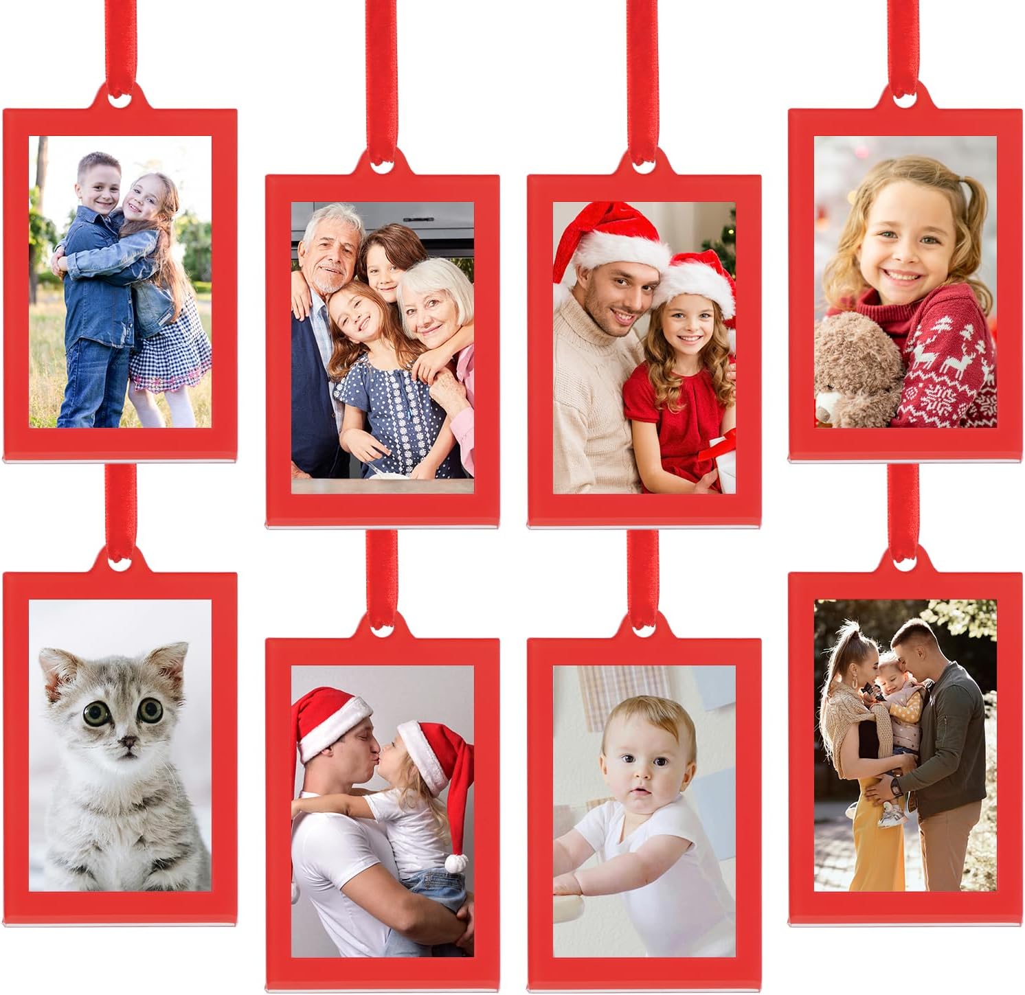 8 Pcs 2 x 3 inch Christmas Acrylic Red Photo Frame Ornaments for Display Picture