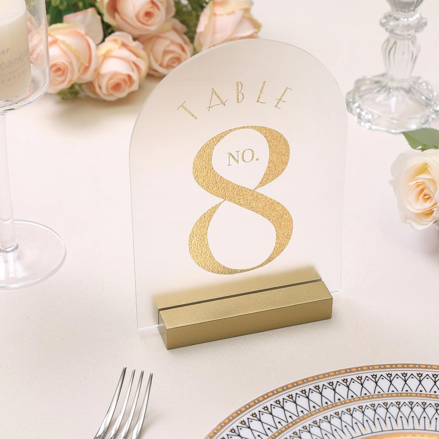 UNIQOOO 10 Pack 4" Gold Birch Wood Stands for Wedding Acrylic Sign, Wood Table Number Holders for 1/8 Thick Acrylic Sheets