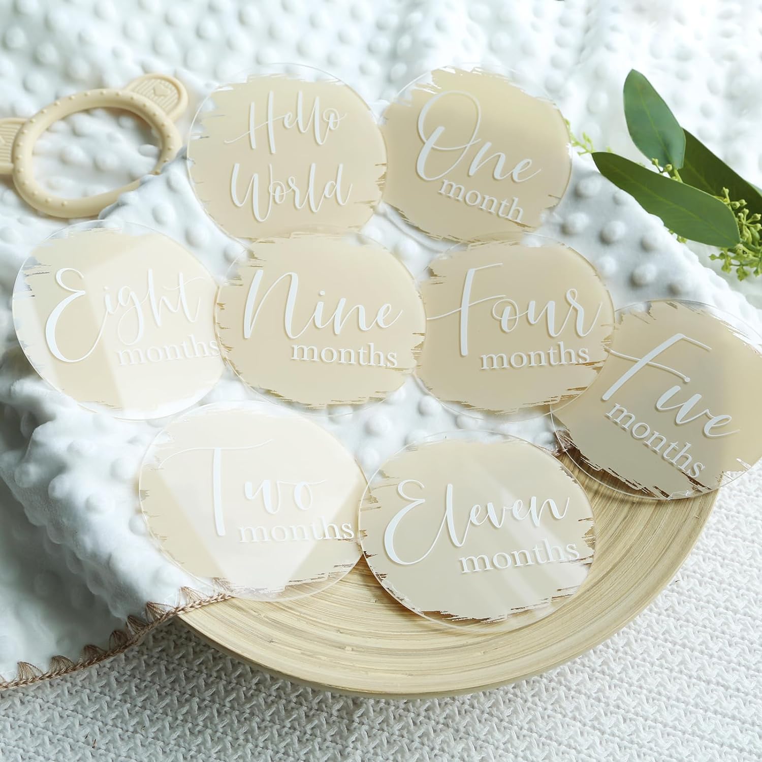 Beige Baby Monthly Milestone Cards Set of 13 with Script