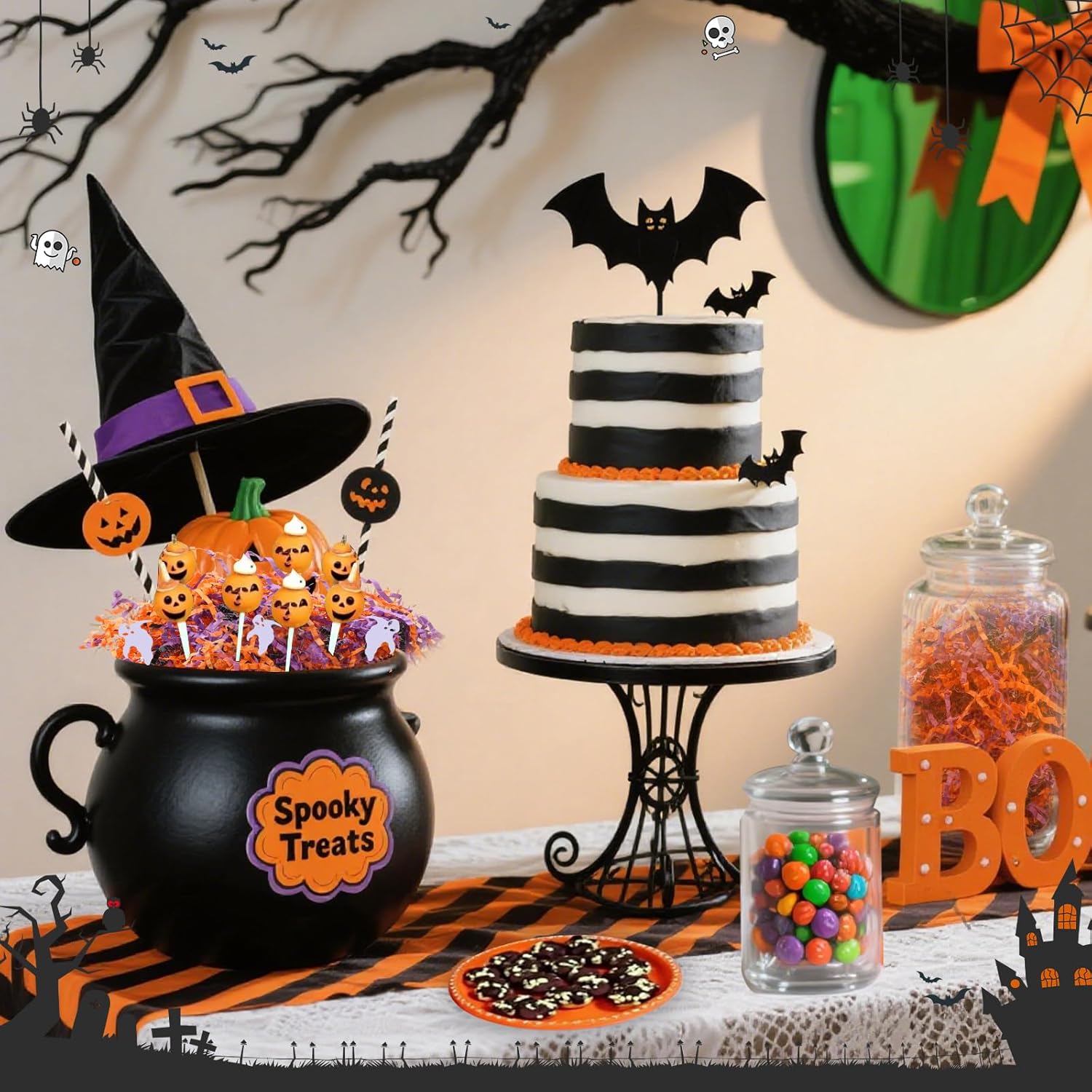 1LB Halloween Crinkle Paper Filler, Black Orange Purple Crinkle Cut Paper with Ghost Confetti Shred Filler for Gift Baskets Filling Gift Wrapping