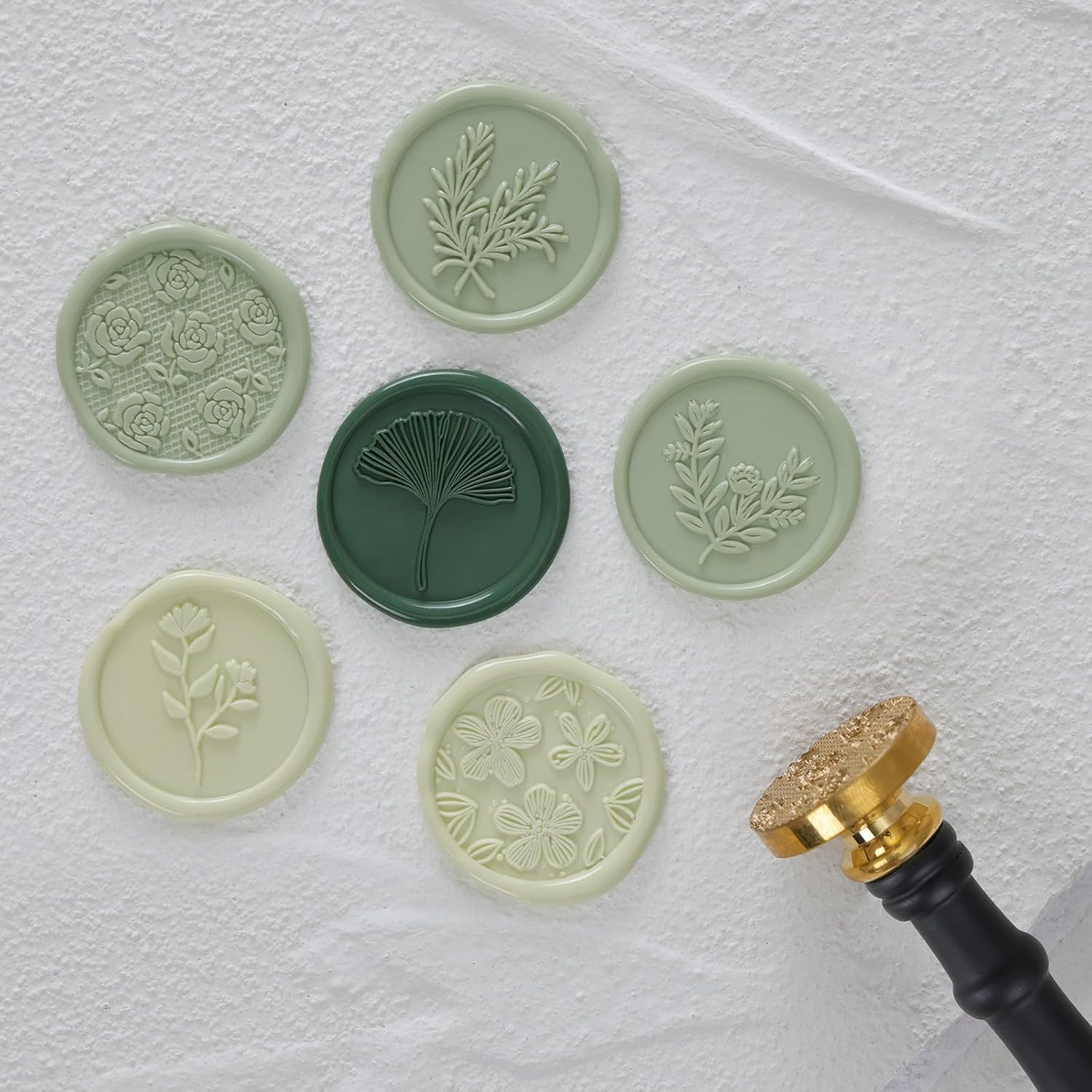6 Pcs Wax Seal Stamp Set, Floral Stamps Botanical Sealing Stamper Kit, Wooden Handle with Brass Head for Wedding Greeting Cards Gift