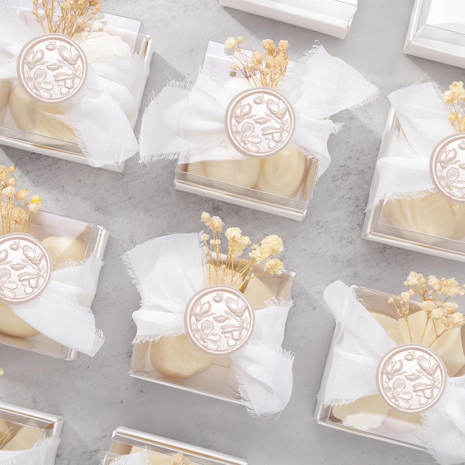 Wax Seal Stickers - 3D Magnolia Wedding Invitation Envelope Botanical Seal Sticker, 50 Pcs Self- Adhesive Champagne Stickers, Perfect for Invitation, Christmas, Gift Wrapping, Party
