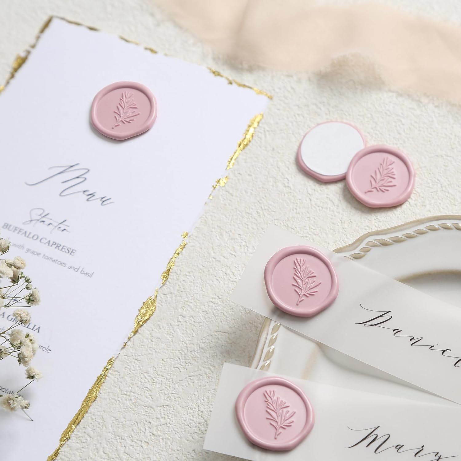 Wax Seal Stickers - Wedding Invitation Envelope Seal Stickers Self Adhesive Dusty Rose Stickers, Rosemary, 50pcs