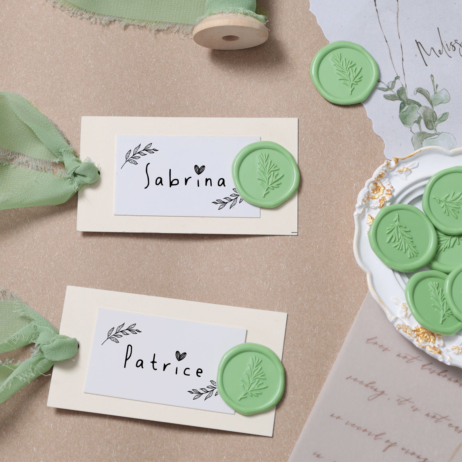 Wax Seal Stickers - Wedding Invitation Envelope Seal Stickers Self Adhesive Moss Green Stickers, Rosemary, 50pcs