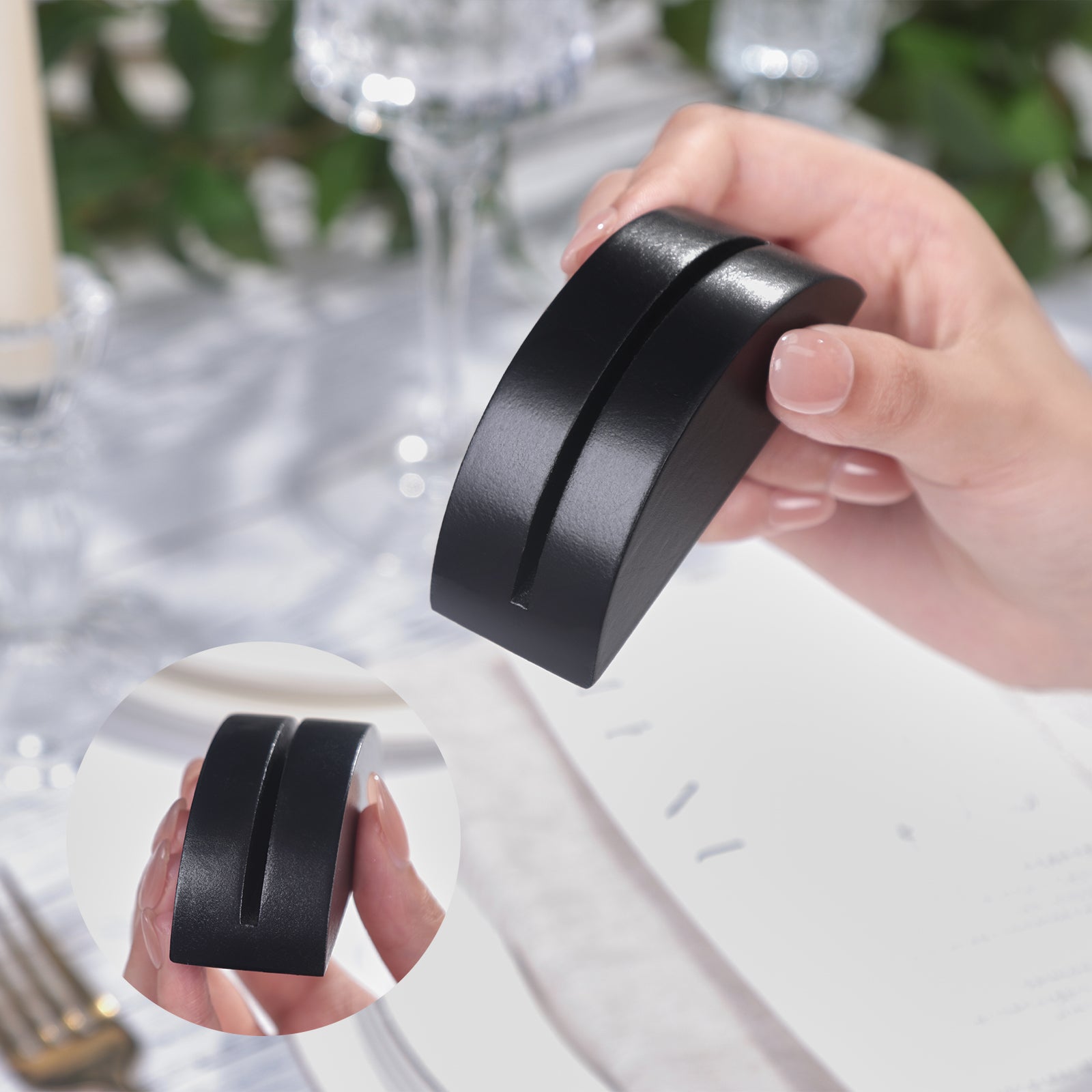 10 Pack 3.3" Arch Black Wood Stand with 1/8" Slot, for Wedding Acrylic Table Number Sign, Wedding Display Stand, Card Holder, Great for Bar Menu, Retail Sign, Party and Events