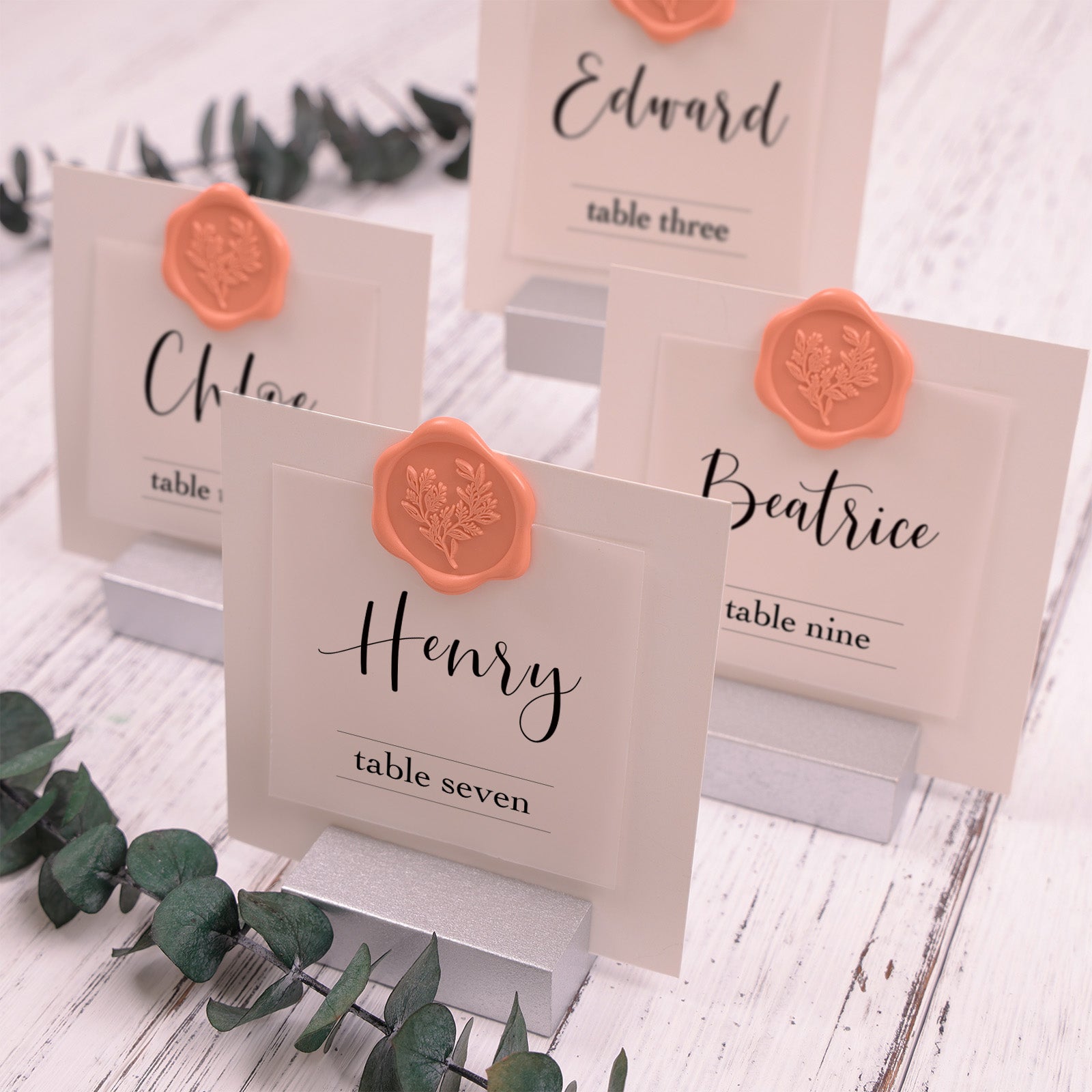 Wax Seal Stickers - Eucalyptus Wedding Invitation Envelope Seal Stickers, 50 Pcs Self- Adhesive Coral Peach Stickers