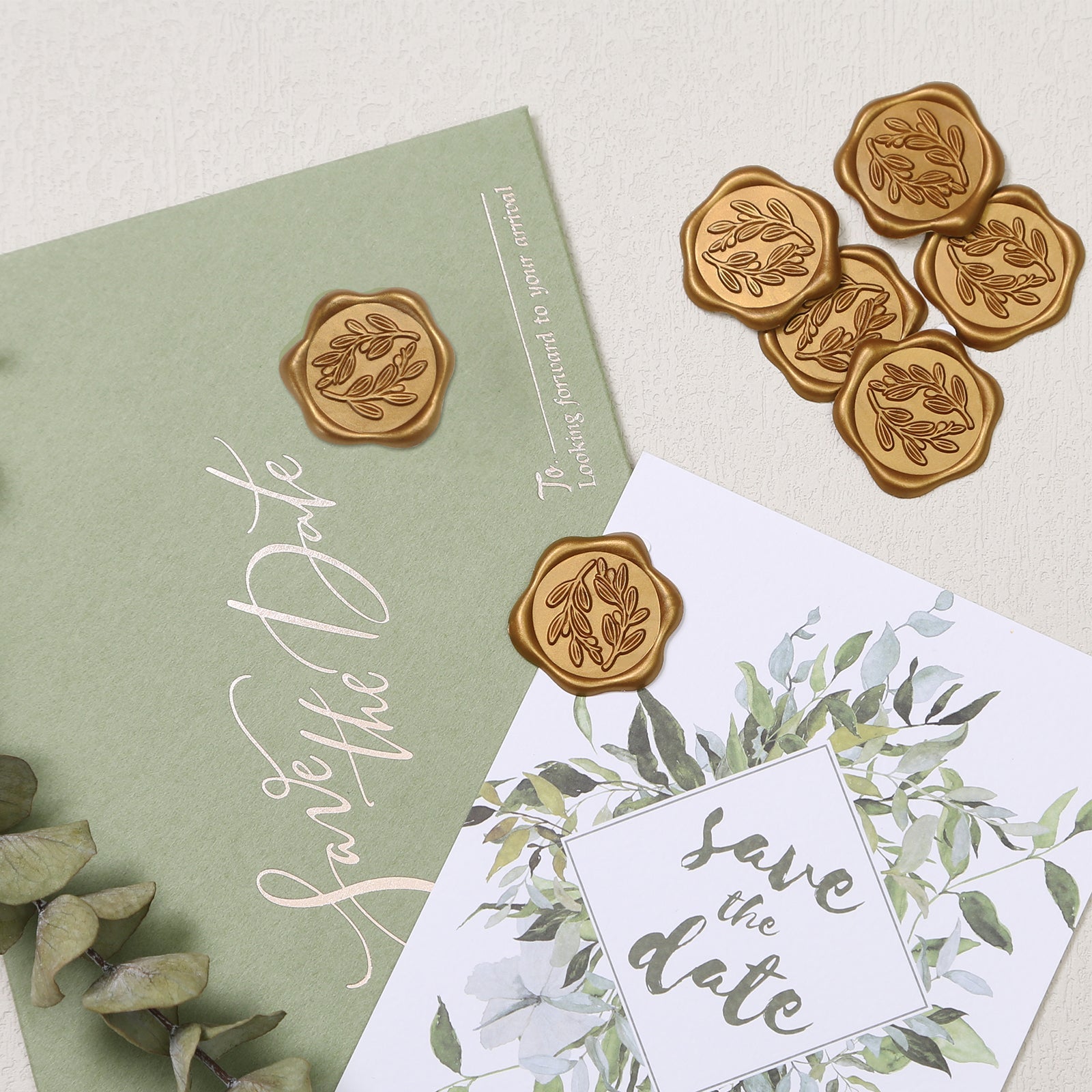 Wax Seal Stickers - Wedding Invitation Envelope Seal Stickers Self Adhesive Antique Gold Stickers, Olive Branch, 50pcs