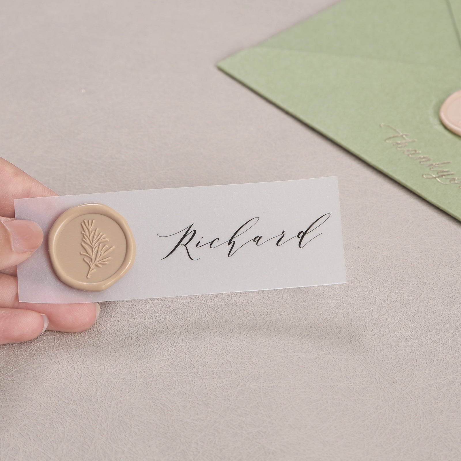 Wax Seal Stickers - Wedding Invitation Envelope Seal Stickers Self Adhesive Taupe Stickers, Eucalyptus, 100pcs