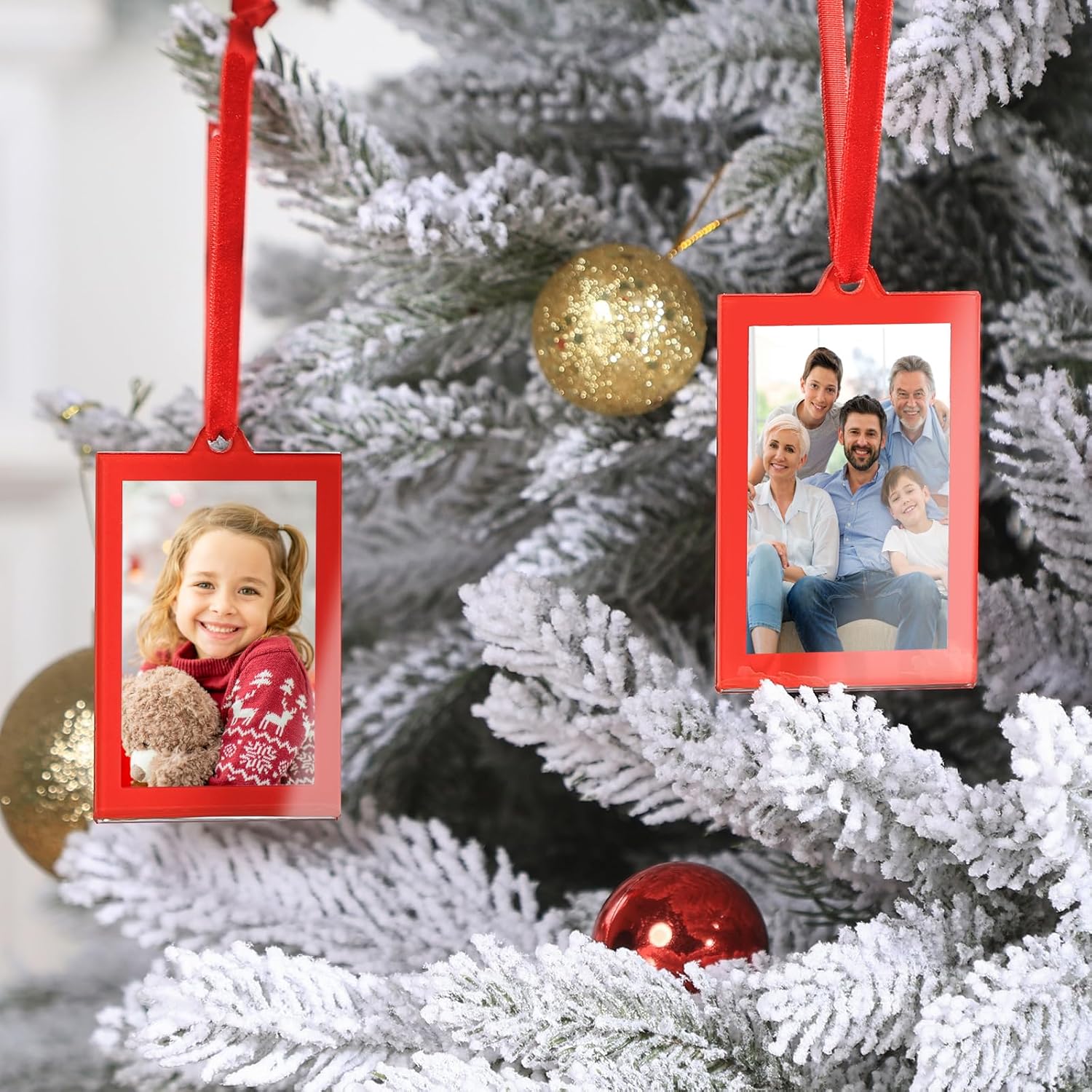 8 Pcs 2 x 3 inch Christmas Acrylic Red Photo Frame Ornaments for Display Picture