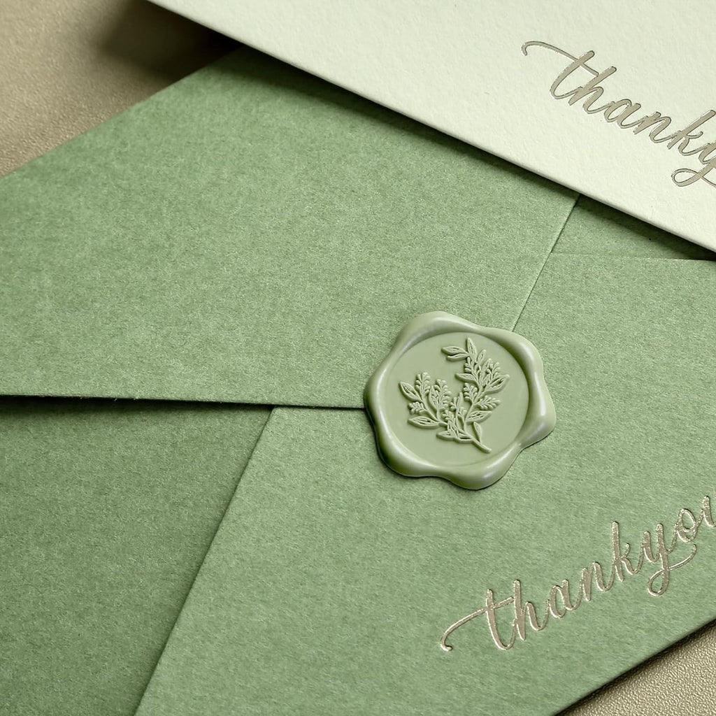 Wax Seal Stickers - Wedding Invitation Envelope Seal Stickers Self Adhesive Sage Green Stickers, Eucalyptus, 50pcs
