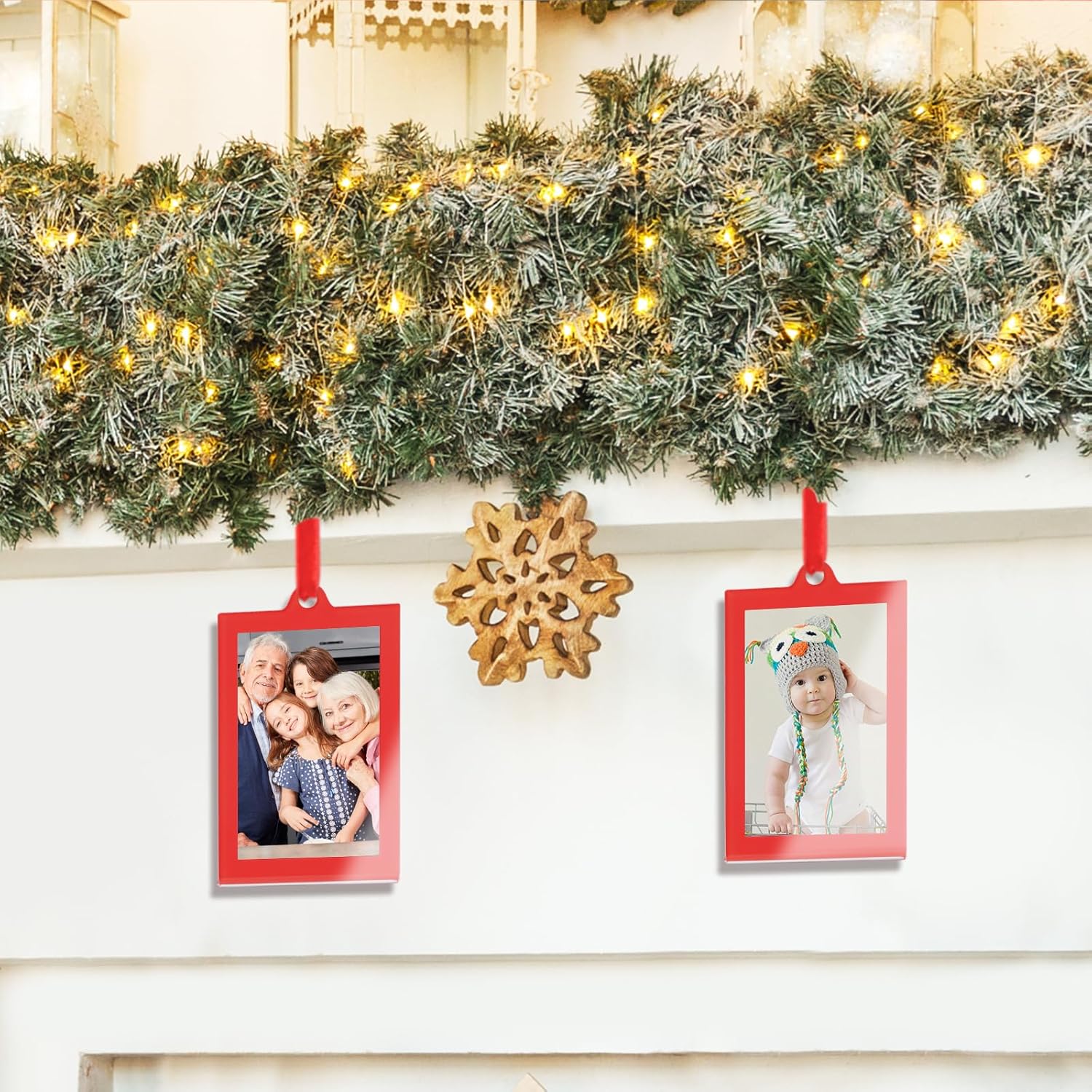 8 Pcs 2 x 3 inch Christmas Acrylic Red Photo Frame Ornaments for Display Picture