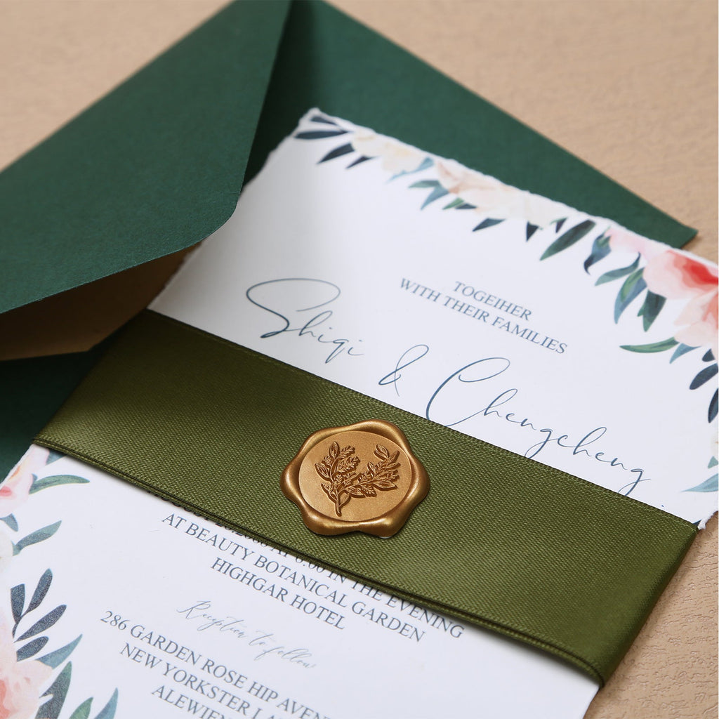 Wax Seal Stickers - Wedding Invitation Envelope Seal Stickers Self Adhesive Antique Gold Stickers, Eucalyptus, 50pcs