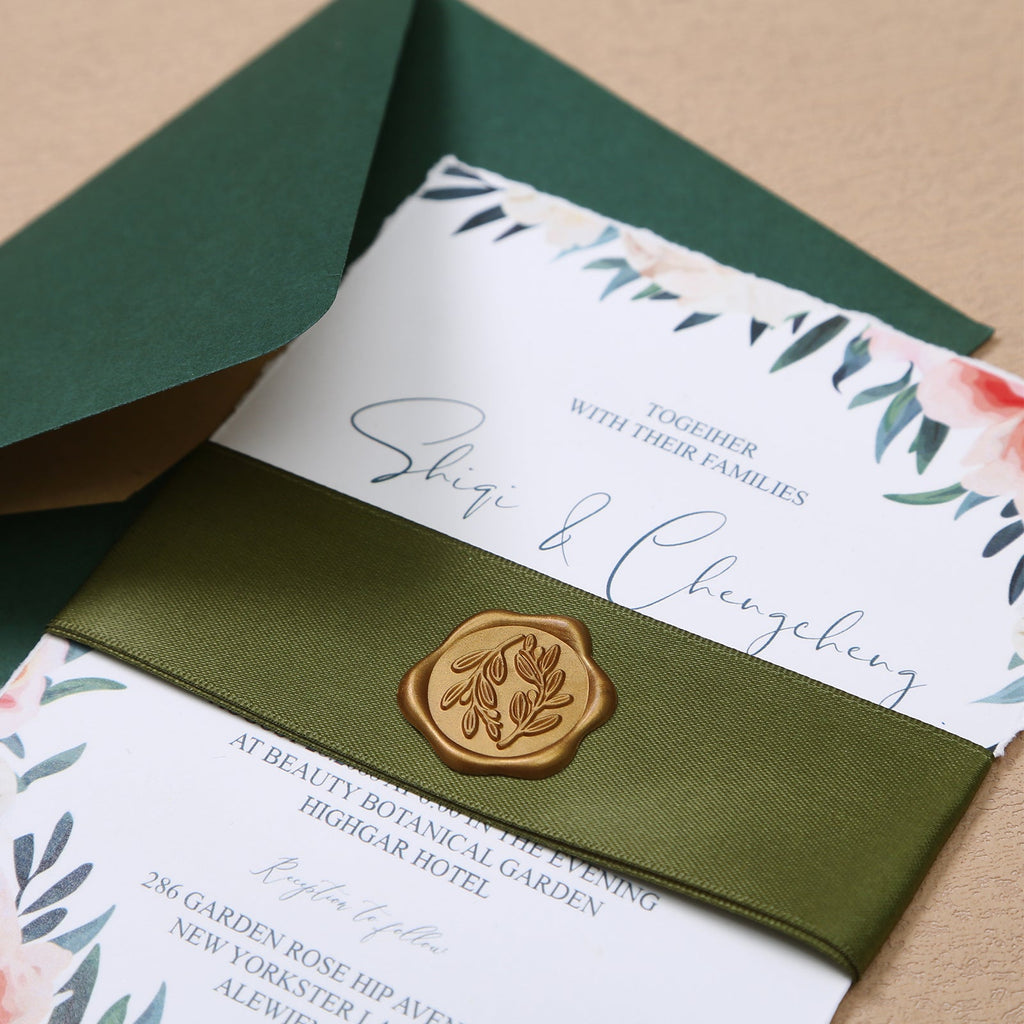 Wax Seal Stickers - Wedding Invitation Envelope Seal Stickers Self Adhesive Antique Gold Stickers, Olive Branch, 50pcs