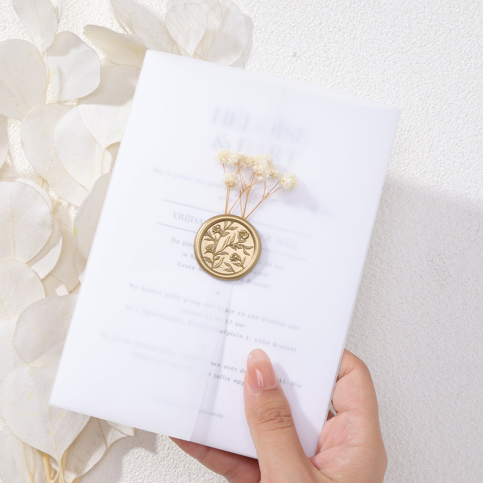 Wax Seal Stickers - 3D Floral Wedding Invitation Envelope Seal Sticker, 50 Pcs Self- Adhesive Prosecco Metallic Light Gold Flower Stickers, Perfect for Invitation, Christmas, Gift Wrapping