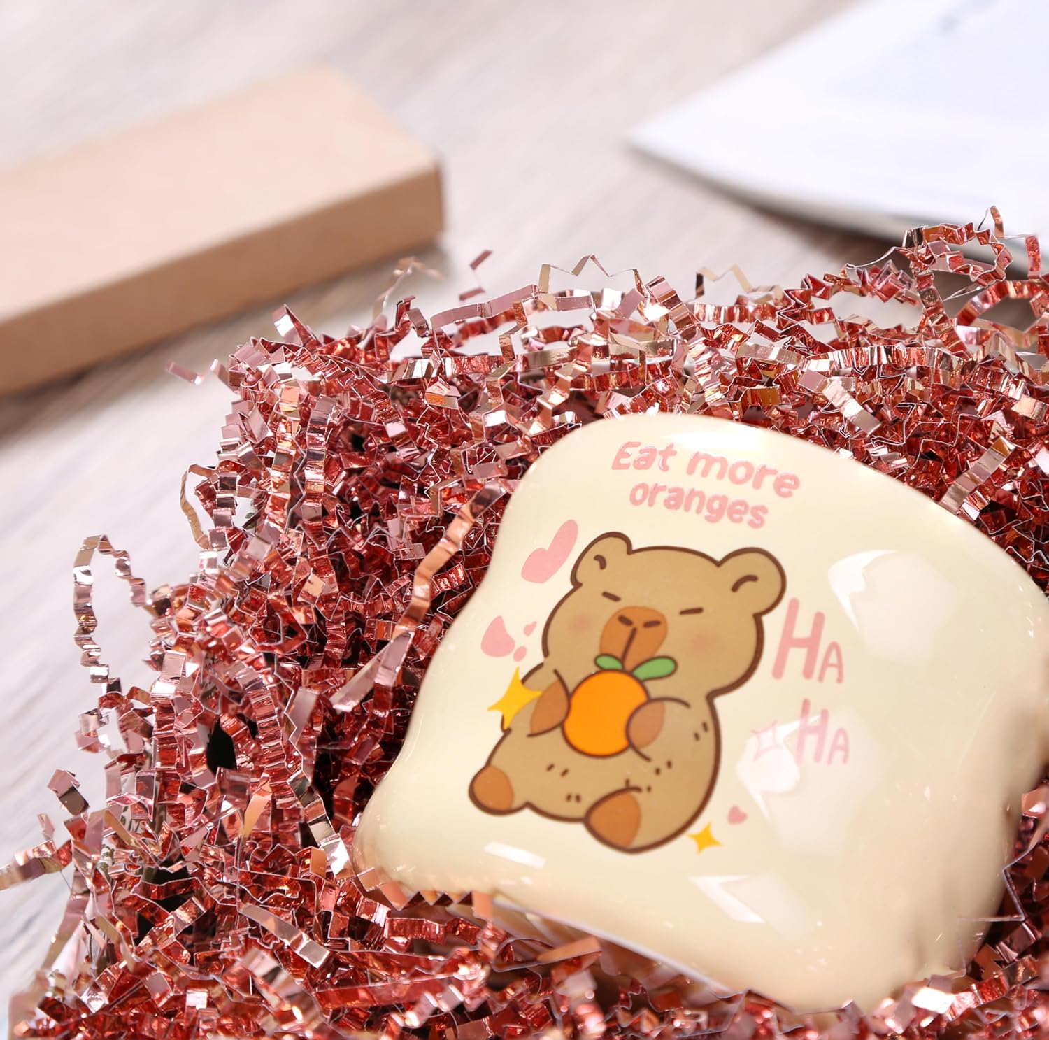 UNIQOOO 1/2 LB Metallic Rose Gold Crinkle Cut Paper Shredded Filler, Pink Grass Raffia Tissue, Strands Shred Craft Bedding Cushion, Wedding Mothers Day Bridesmaid Engagement Gift Boxes Bags Retail