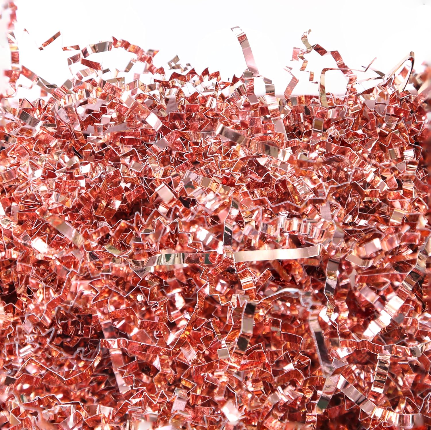 UNIQOOO 1/2 LB Metallic Rose Gold Crinkle Cut Paper Shredded Filler, Pink Grass Raffia Tissue, Strands Shred Craft Bedding Cushion, Wedding Mothers Day Bridesmaid Engagement Gift Boxes Bags Retail