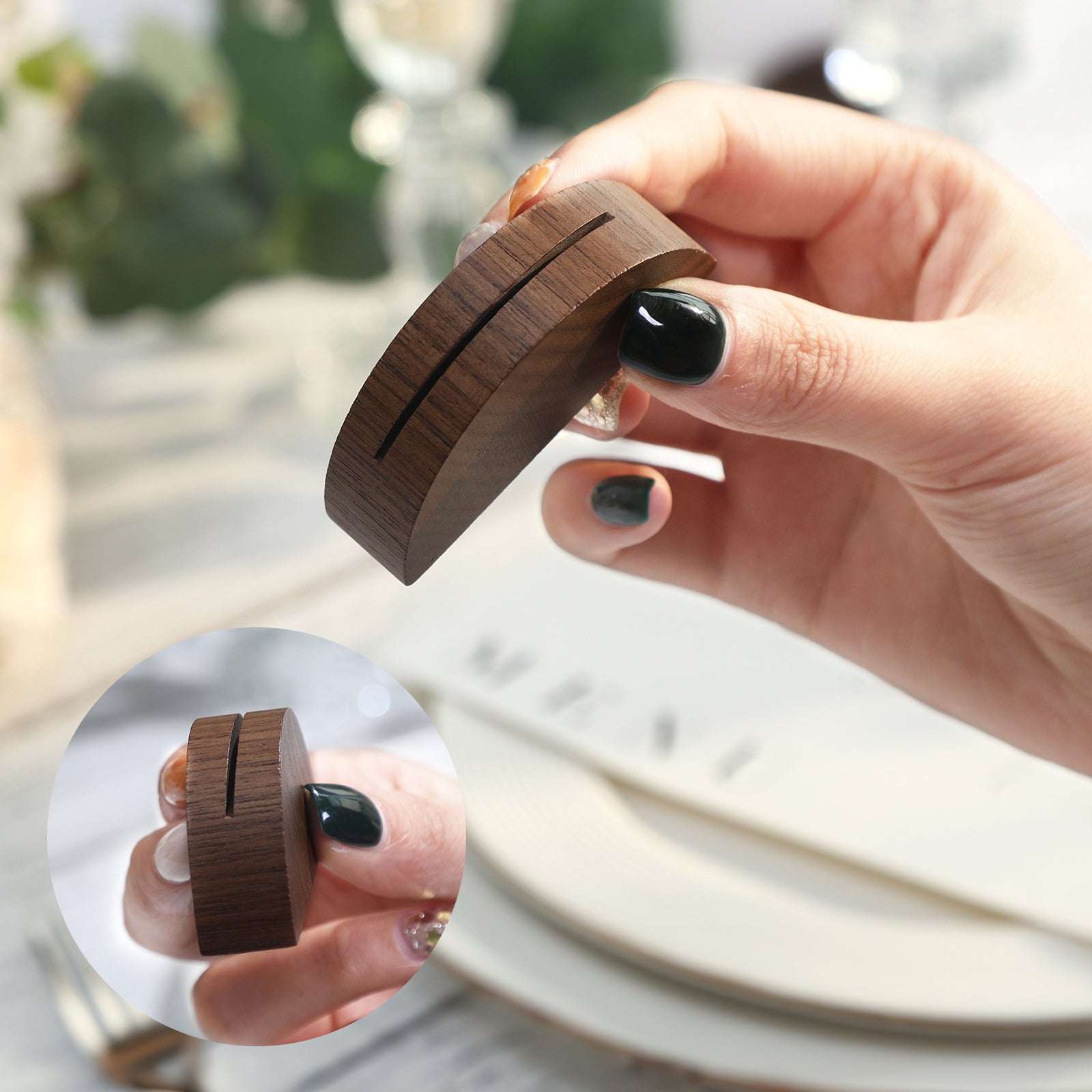 10 Set 2" Arch Walnut Wood Stand with Cards |1.2mm Slot, for Wedding Table Number Sign, Place Card Holder, Photo Display Stand | for Event Decor, Retail Shop, Cafe Restaurant Menu, Business Card, Name Tag