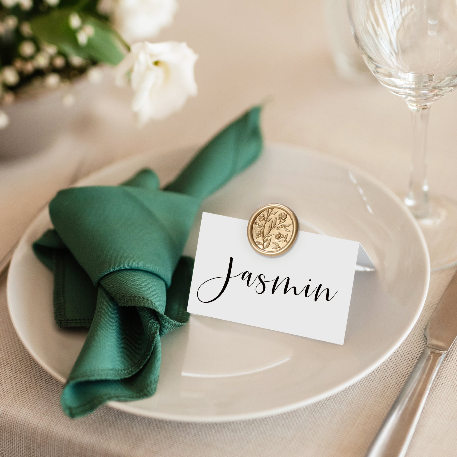 Wax Seal Stickers - 3D Floral Wedding Invitation Envelope Seal Sticker, 50 Pcs Self- Adhesive Prosecco Metallic Light Gold Flower Stickers, Perfect for Invitation, Christmas, Gift Wrapping