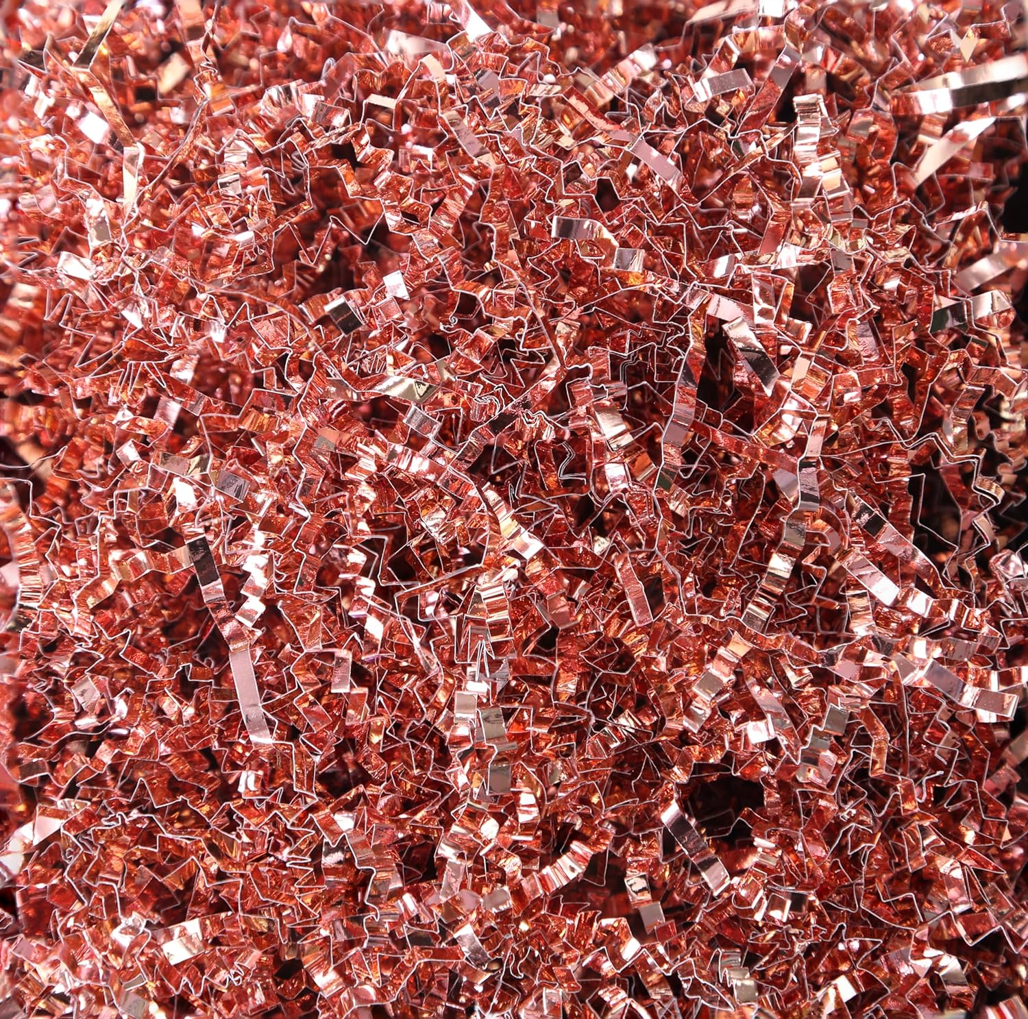 UNIQOOO 1/2 LB Metallic Rose Gold Crinkle Cut Paper Shredded Filler, Pink Grass Raffia Tissue, Strands Shred Craft Bedding Cushion, Wedding Mothers Day Bridesmaid Engagement Gift Boxes Bags Retail