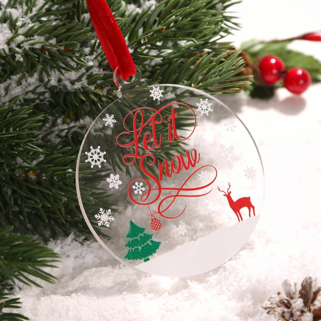 Acrylic Ornaments Set of 12, Clear Christmas Ornaments, 6 Holiday Designs, Xmas Tree Decor, Clear Hanging Ornaments