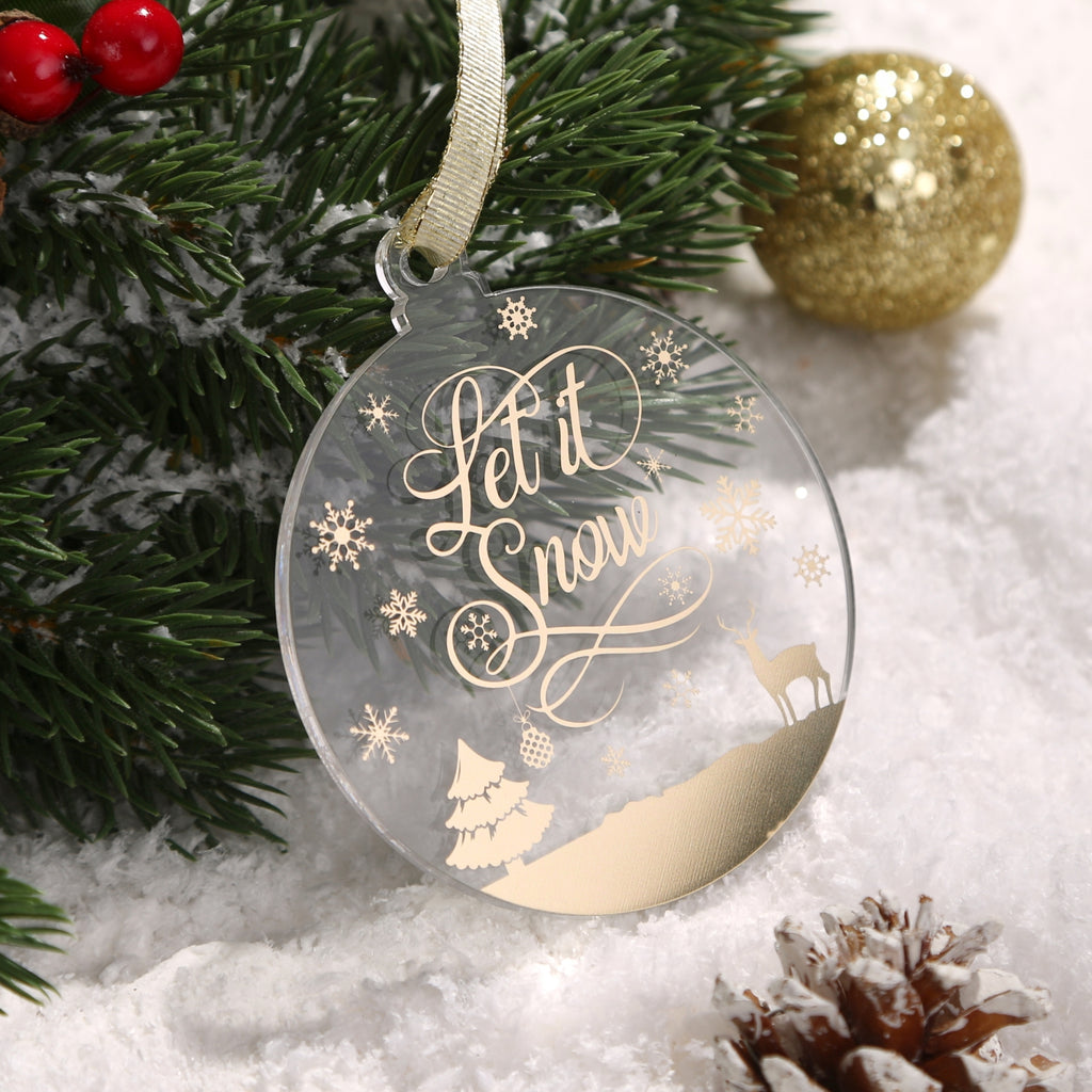 Acrylic Ornaments Set of 12, Clear Christmas Ornaments, 6 Shinny Gold