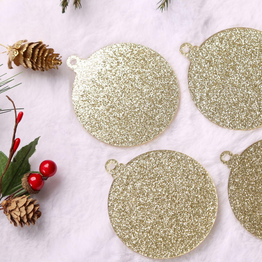 Acrylic Light Gold Glitter Christmas Ornaments Set,  3", 3mm Thick, Round (Light Gold Glitter)