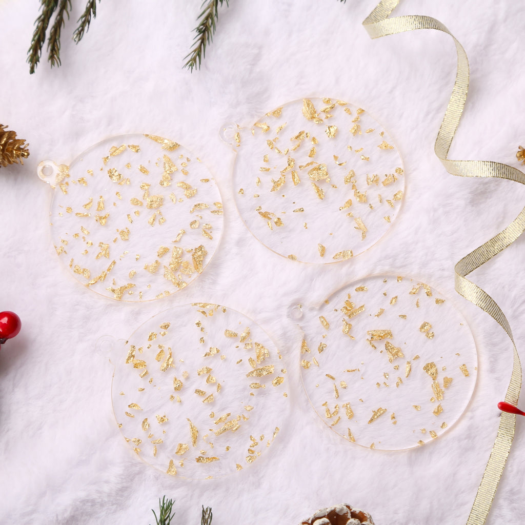 Acrylic Ornaments Set of 12, Gold Leaf Flakes Christmas Ornaments, Xmas Tree Decor, 3", 3mm Thick Round