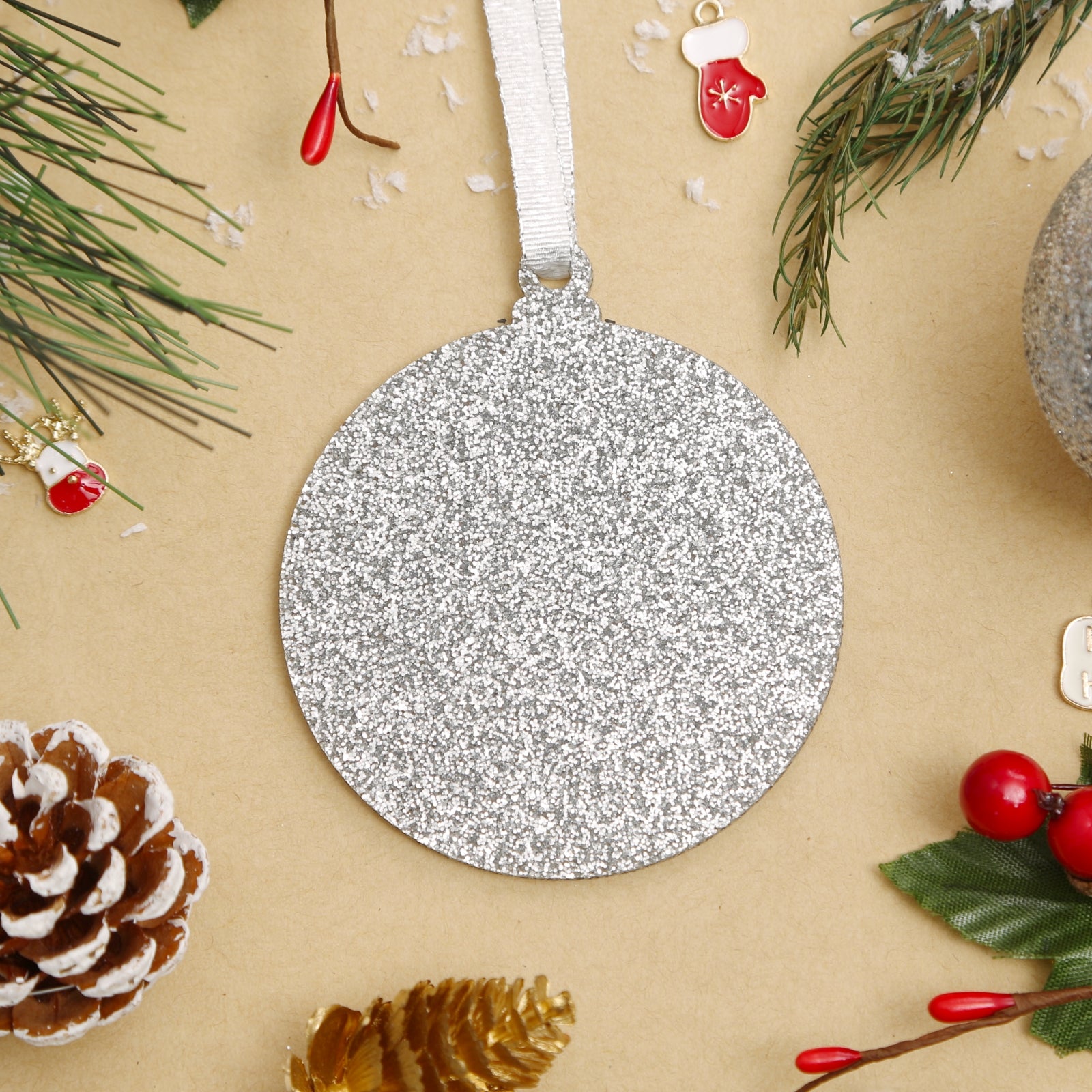 Acrylic Sparkle Glitter Christmas Ornaments Set,  3", 3mm Thick, Round (Light Gold & Silver Glitter)