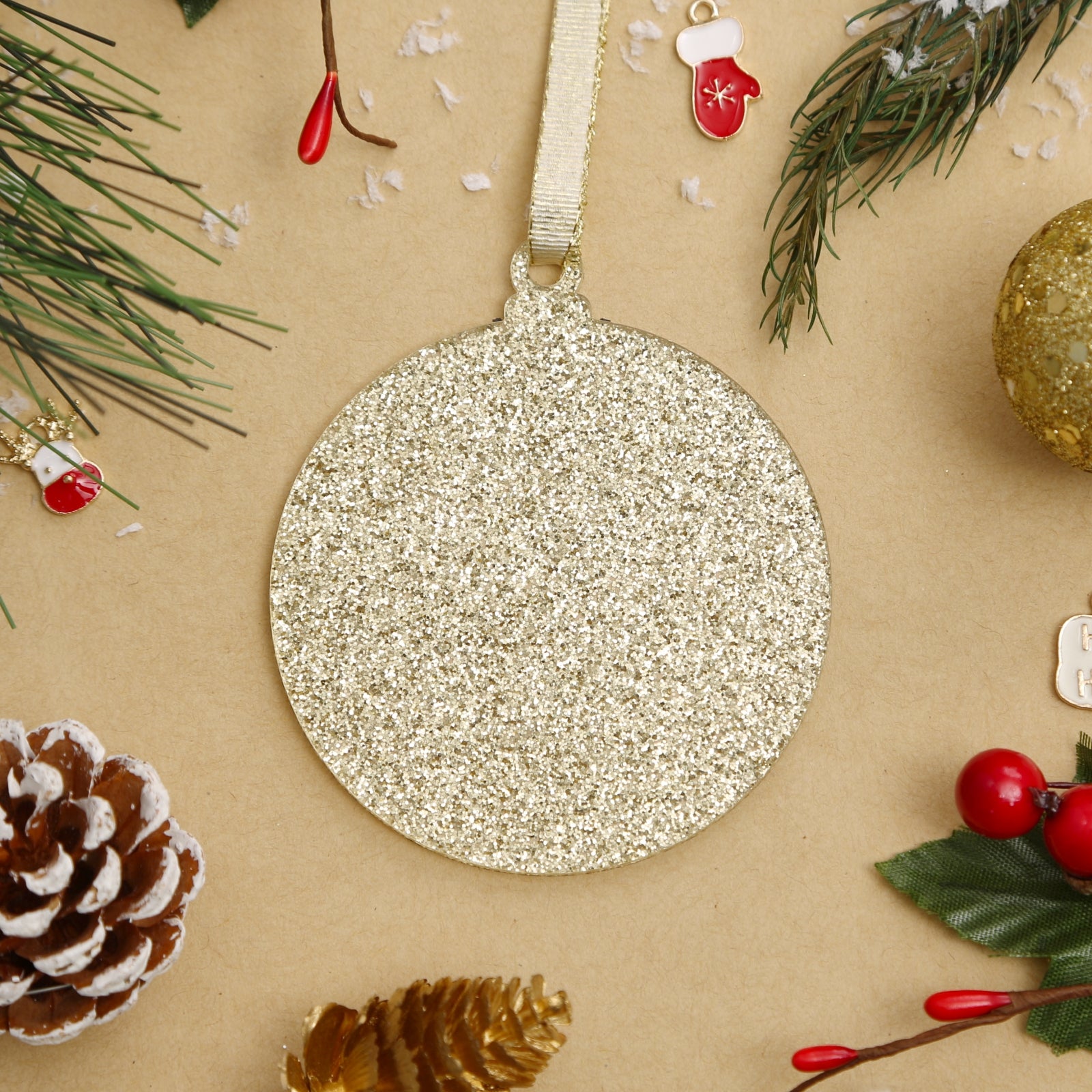 Acrylic Sparkle Glitter Christmas Ornaments Set,  3", 3mm Thick, Round (Light Gold & Silver Glitter)