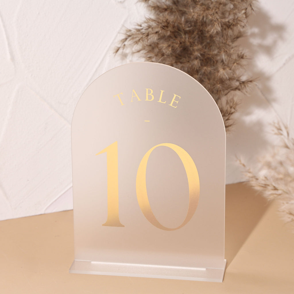 Frosted Arch Wedding Table Numbers with Stands 1-30