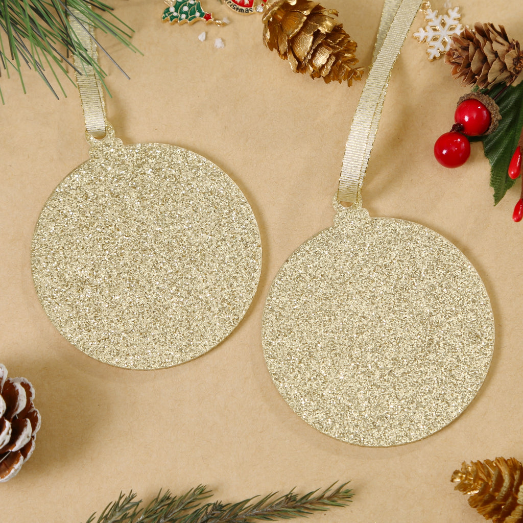 Acrylic Light Gold Glitter Christmas Ornaments Set,  3", 3mm Thick, Round (Light Gold Glitter)