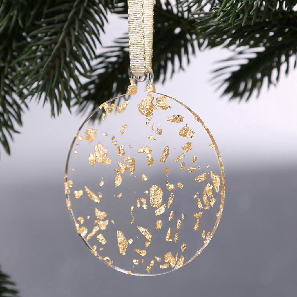 Acrylic Ornaments Set of 12, Gold Leaf Flakes Christmas Ornaments, Xmas Tree Decor, 3", 3mm Thick Round