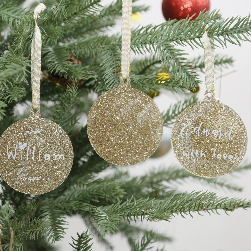 Acrylic Light Gold Glitter Christmas Ornaments Set,  3", 3mm Thick, Round (Light Gold Glitter)