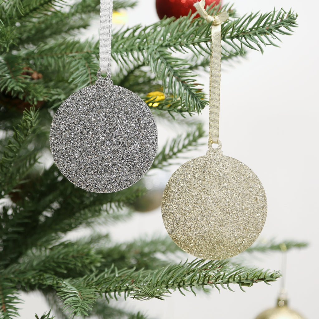 Acrylic Sparkle Glitter Christmas Ornaments Set,  3", 3mm Thick, Round (Light Gold & Silver Glitter)